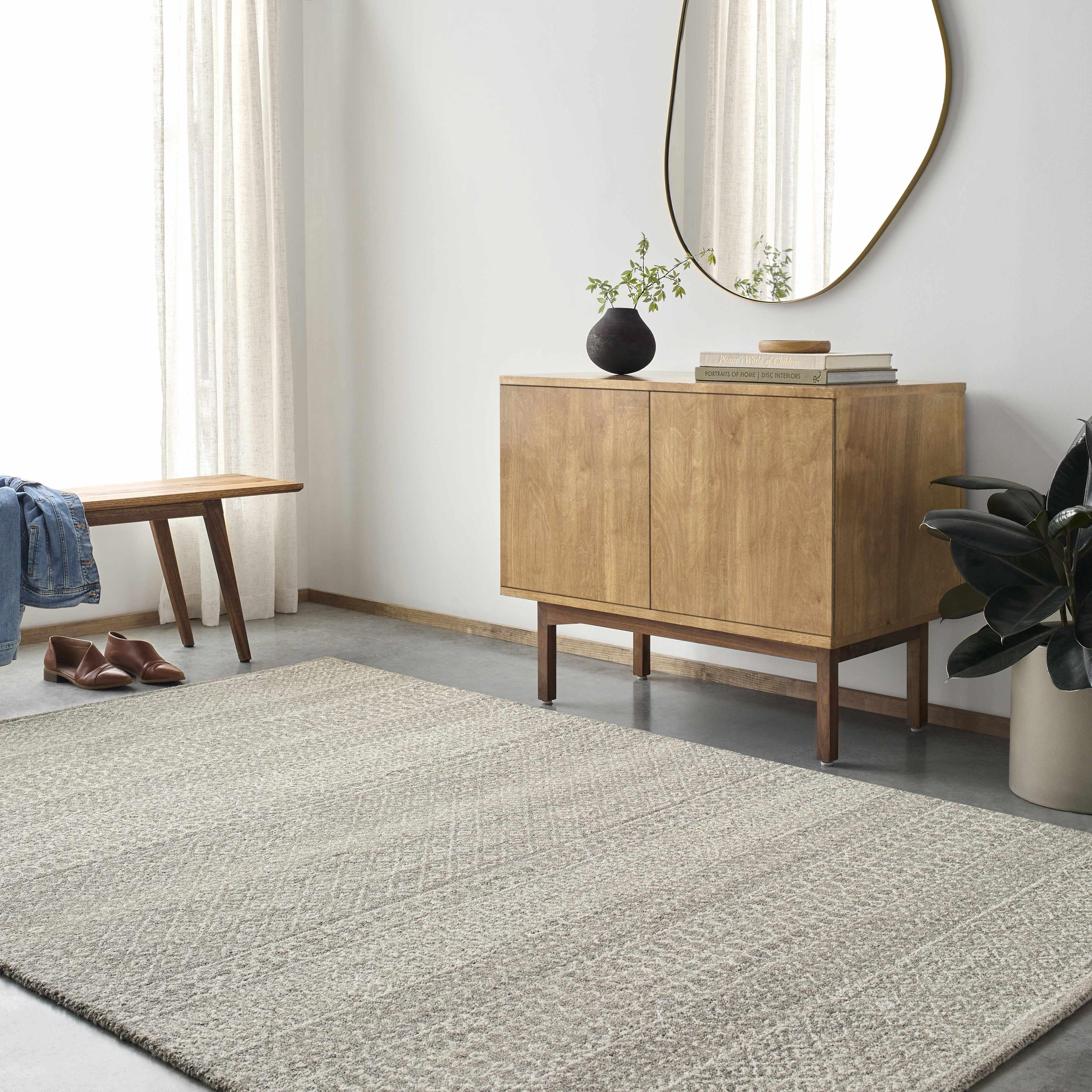 Gray Tufted Handmade Wool Rectangular Rug 5' x 7'