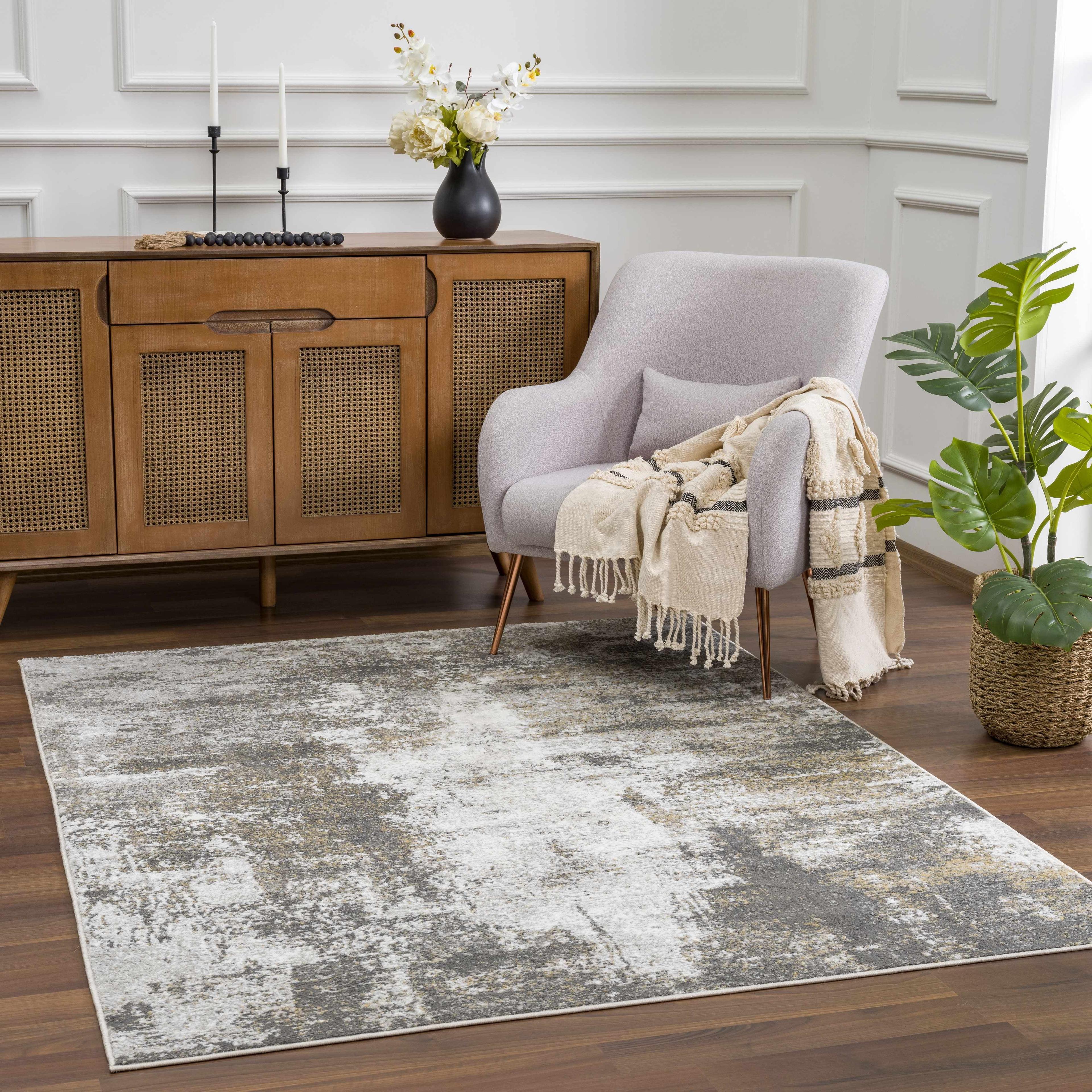 Liveree Abstract Design Modern Gray/Beige Area Rug