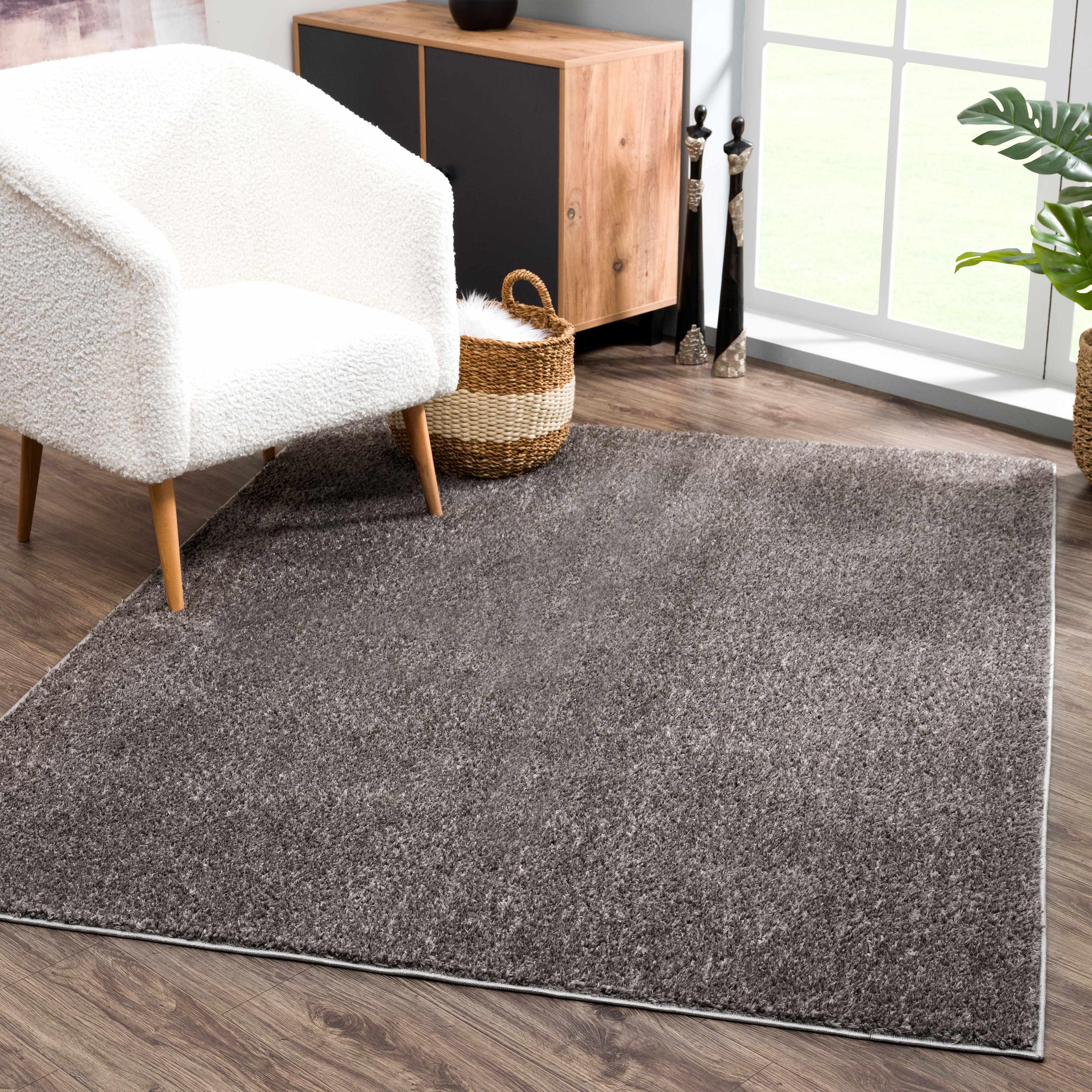 Judy Light Gray Washable Plush Shag Area Rug 5'3" x 7'