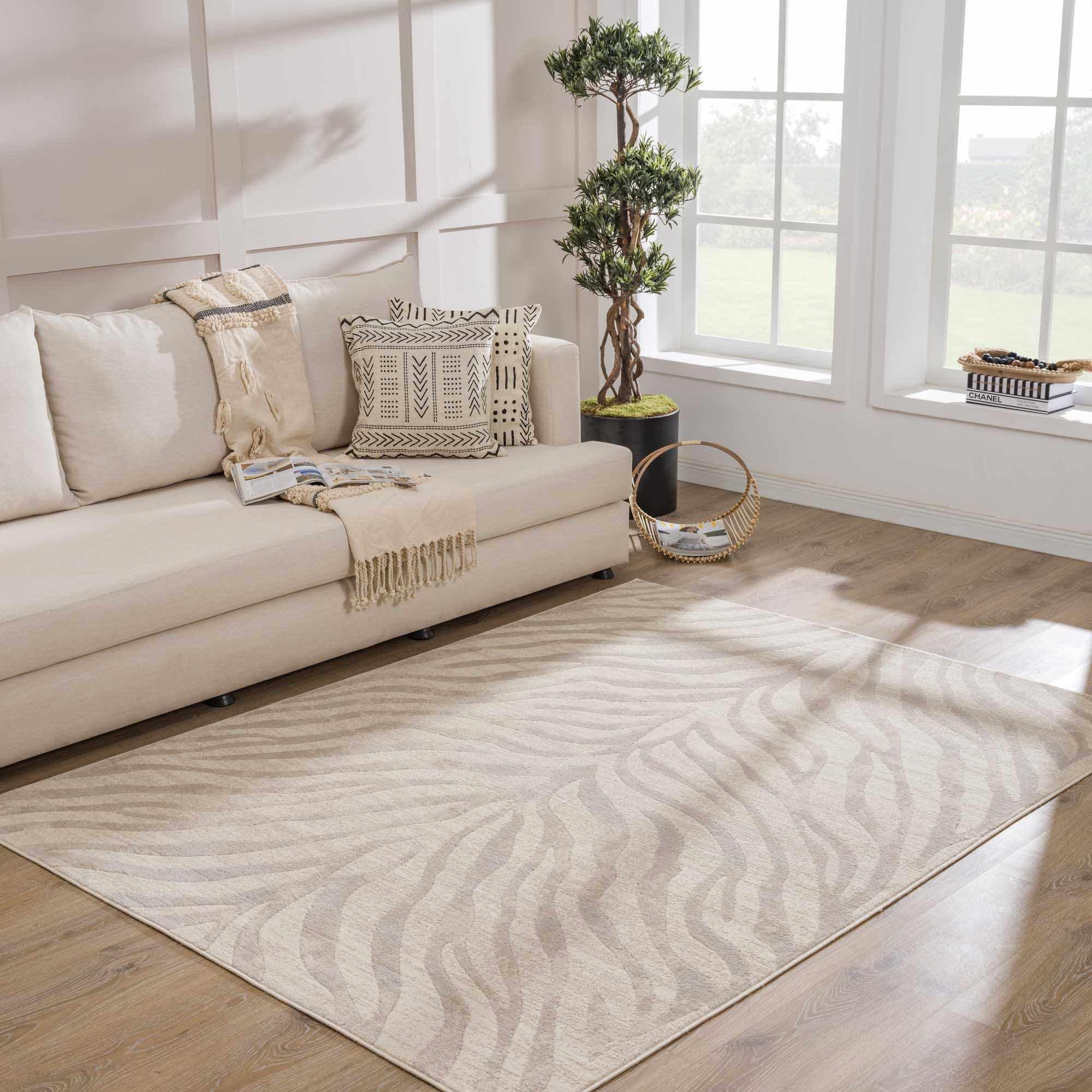 Manteca Light Gray and Taupe Zebra Print Area Rug 3'11" x 5'7"