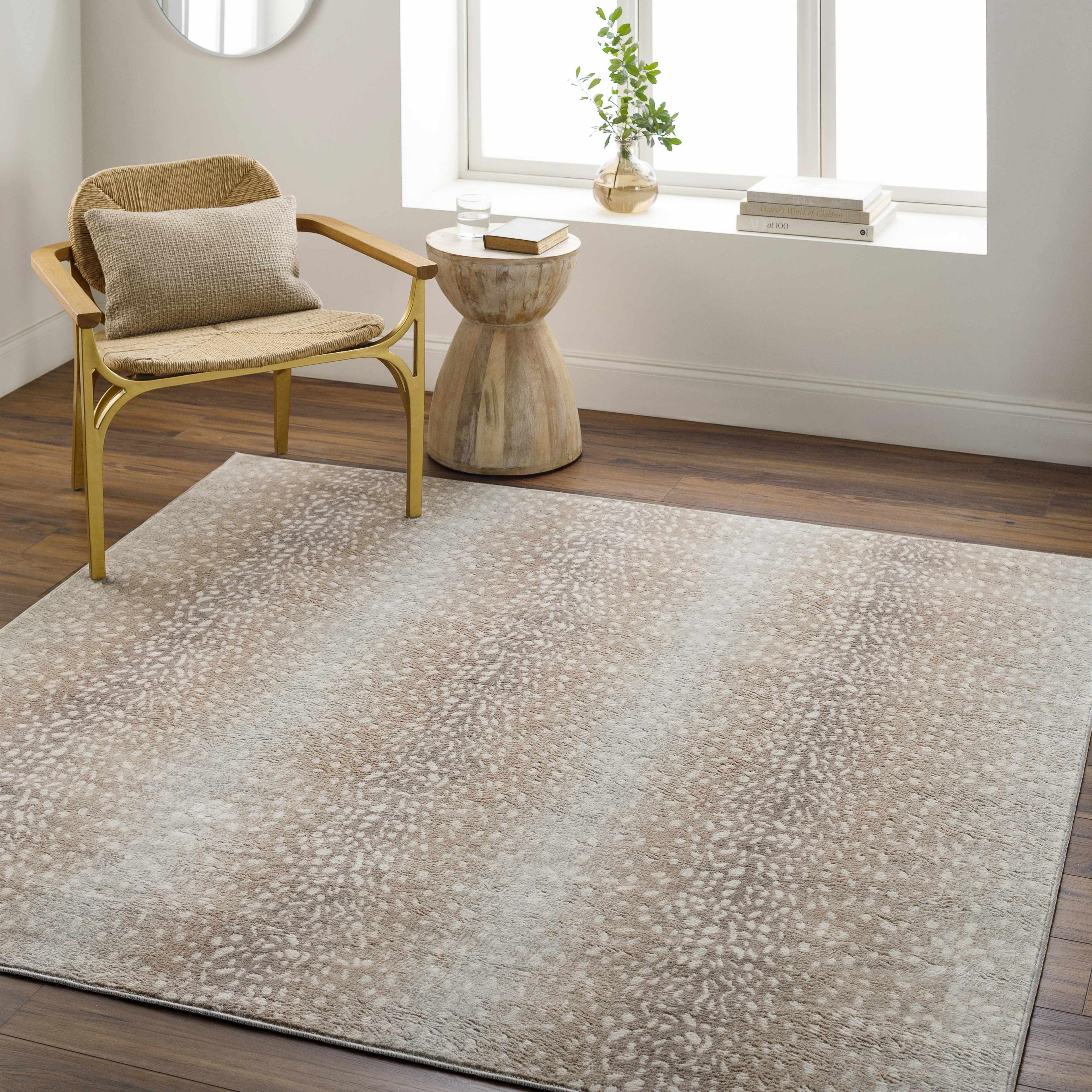 Gray and Ivory Abstract Animal Print Square Rug, 7'10"