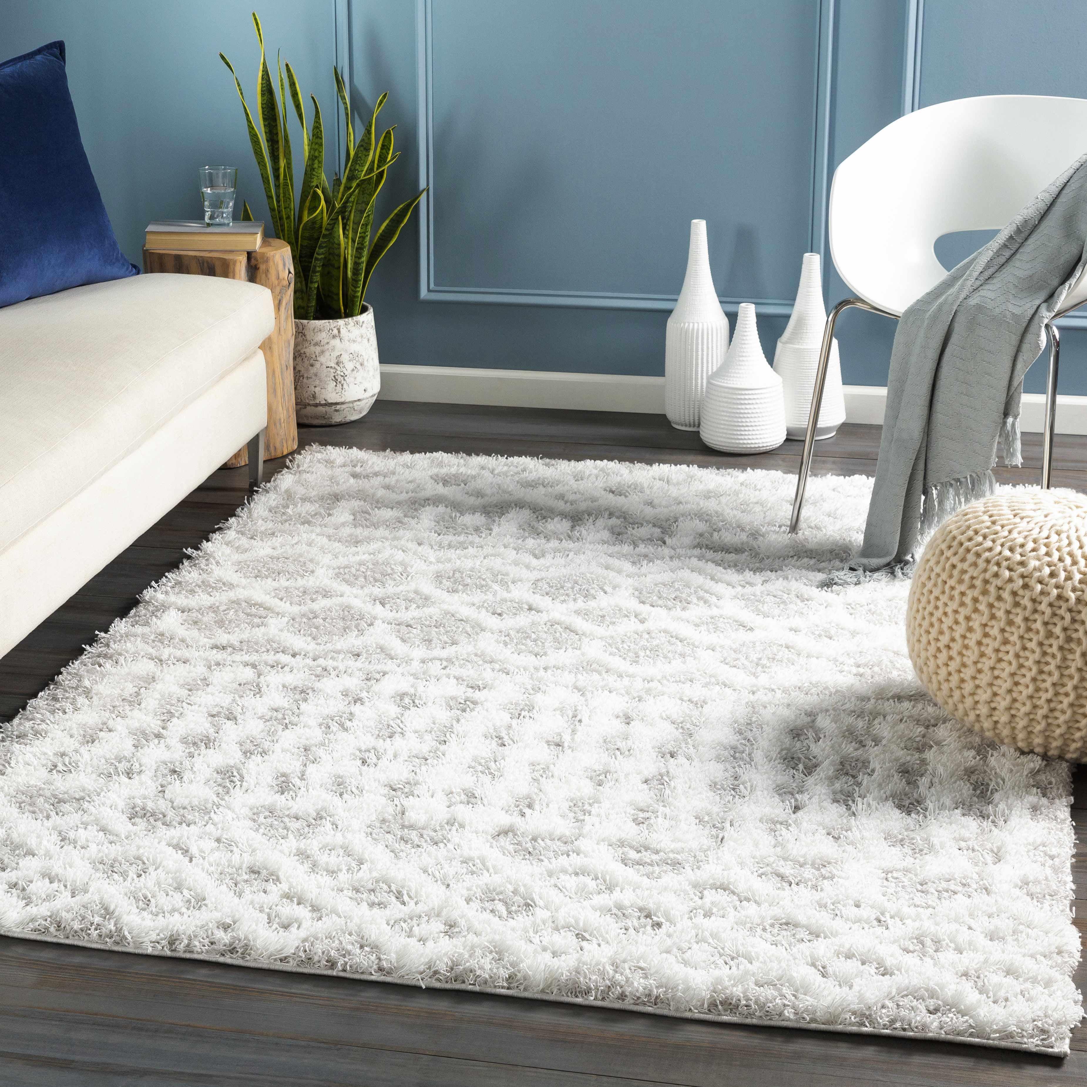 Covina Geometric Shag Gray Area Rug