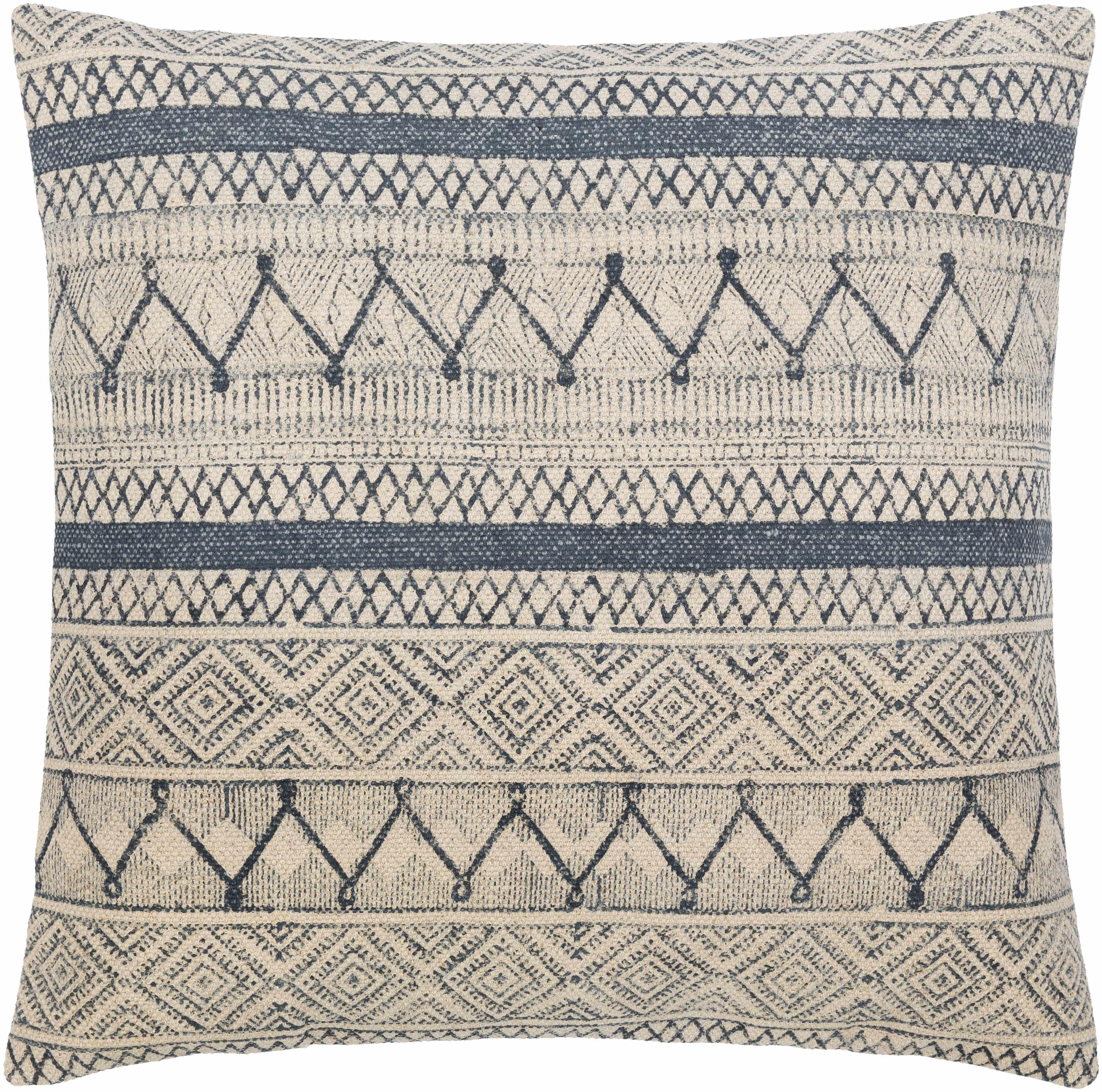 Tariji Navy and Cream Cotton Bohemian Pillow Cover 18"