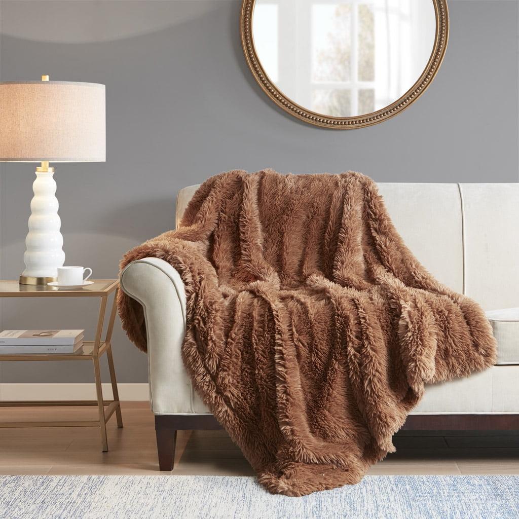 Brown Faux Fur Reversible Machine Washable Throw Blanket 50x60"