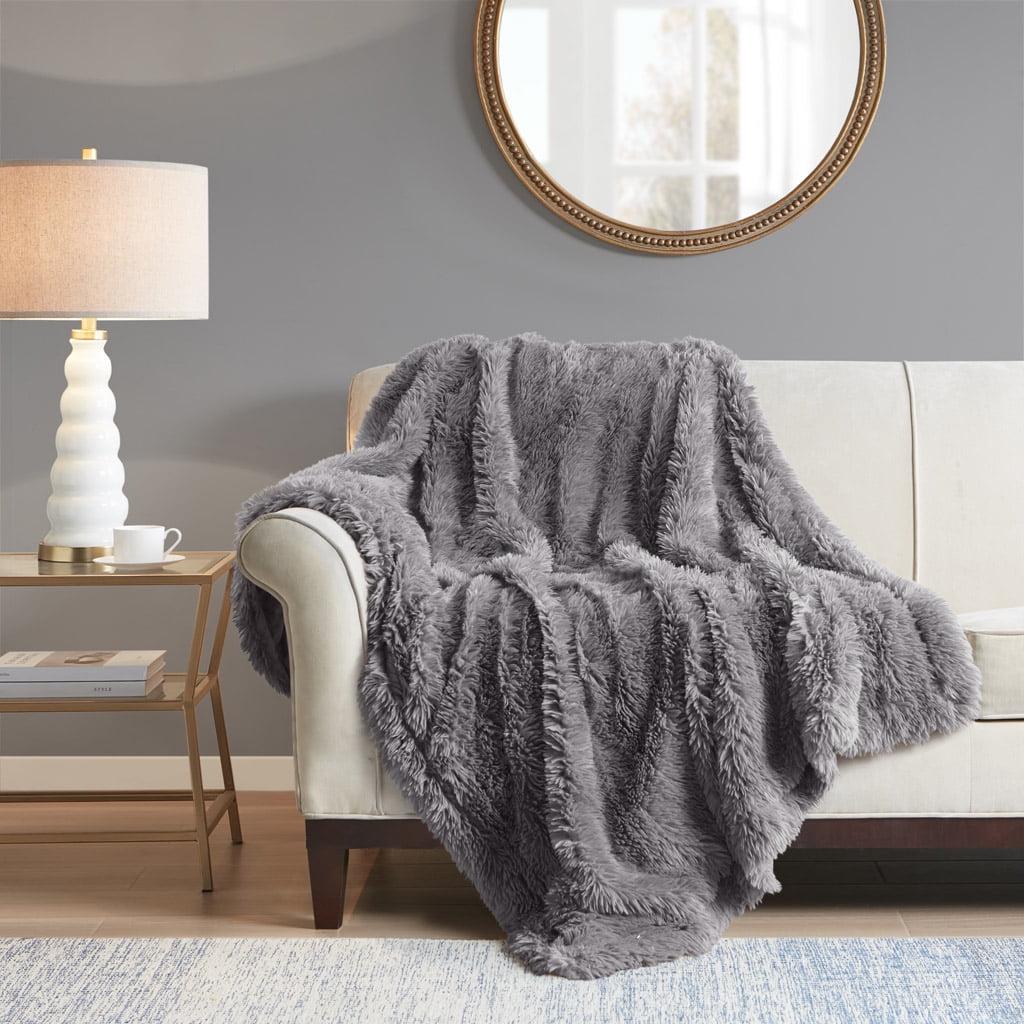 50"x60" Amaya Faux Fur Throw Blanket Gray - Madison Park