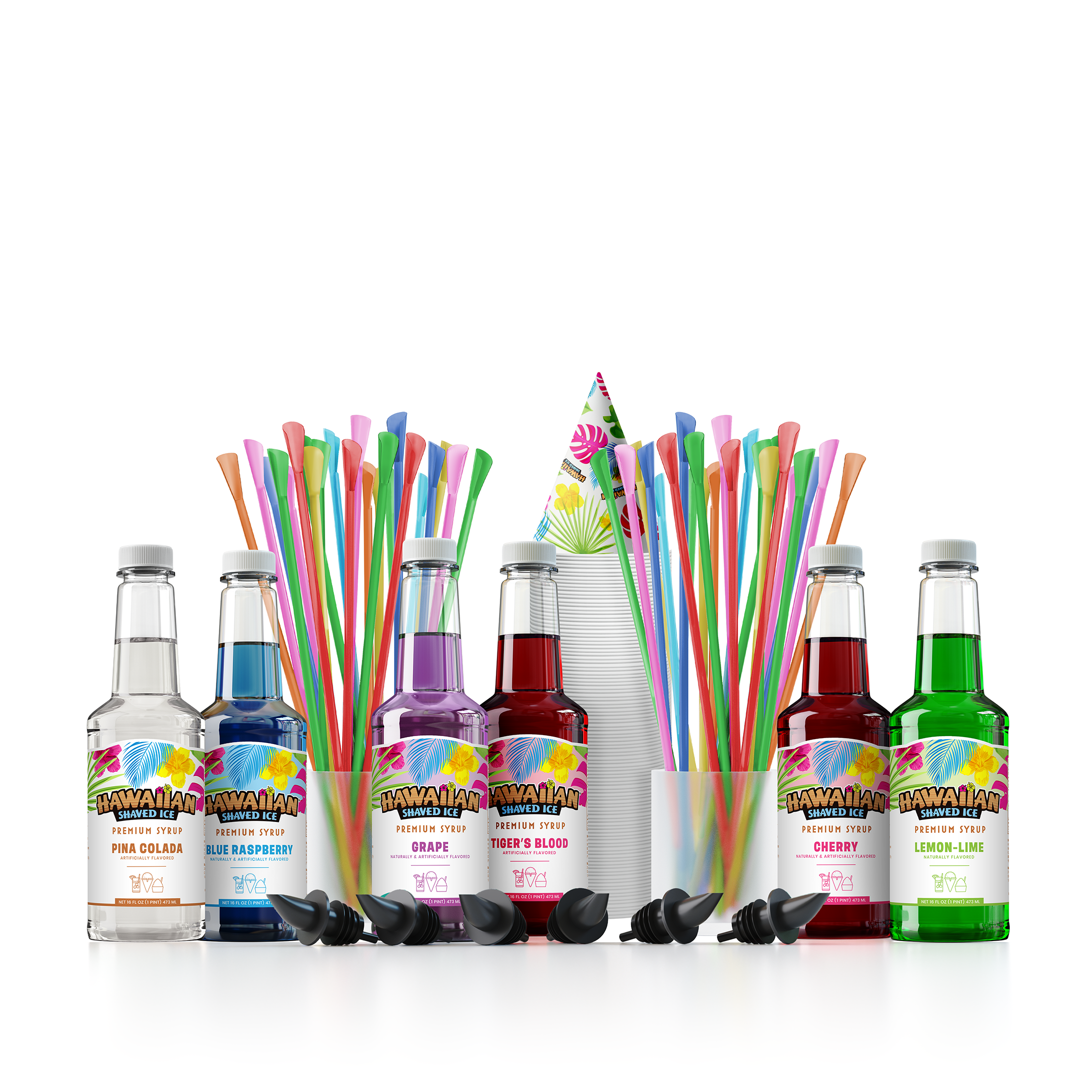 Hawaiian Shaved Ice Snow Cone Syrup  - The Summertime Pack - 6 Pack (16 fl oz each)