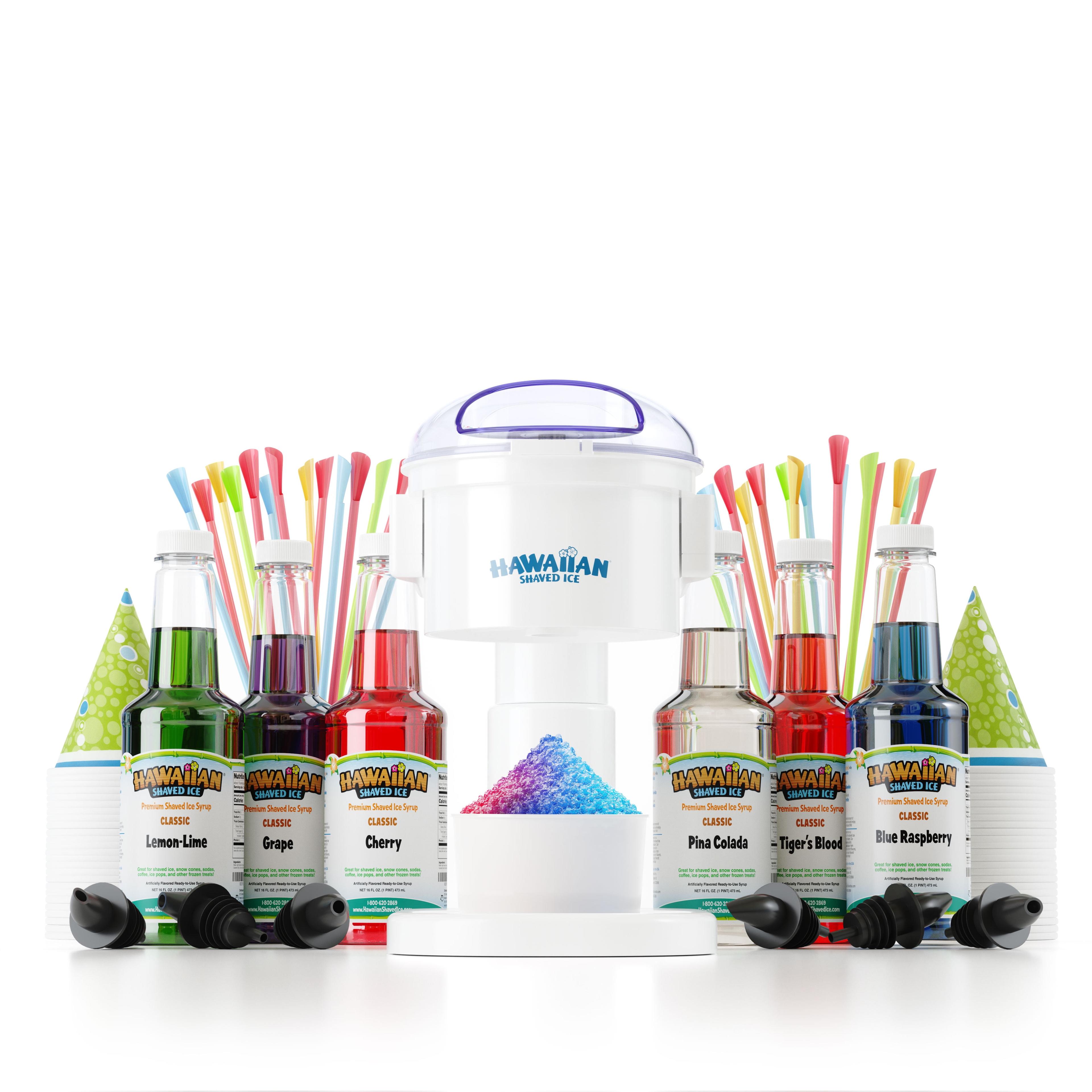 Hawaiian Shaved Ice Electric Home Snow Cone Maker Kit with 6 Flavors and Supplies
