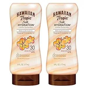 Hawaiian Tropic SPF 30 Broad Spectrum Sunscreen, Hydration Weightless Moisturizing Sunscreen Lotion, 6 Fl Oz, Twin Pack