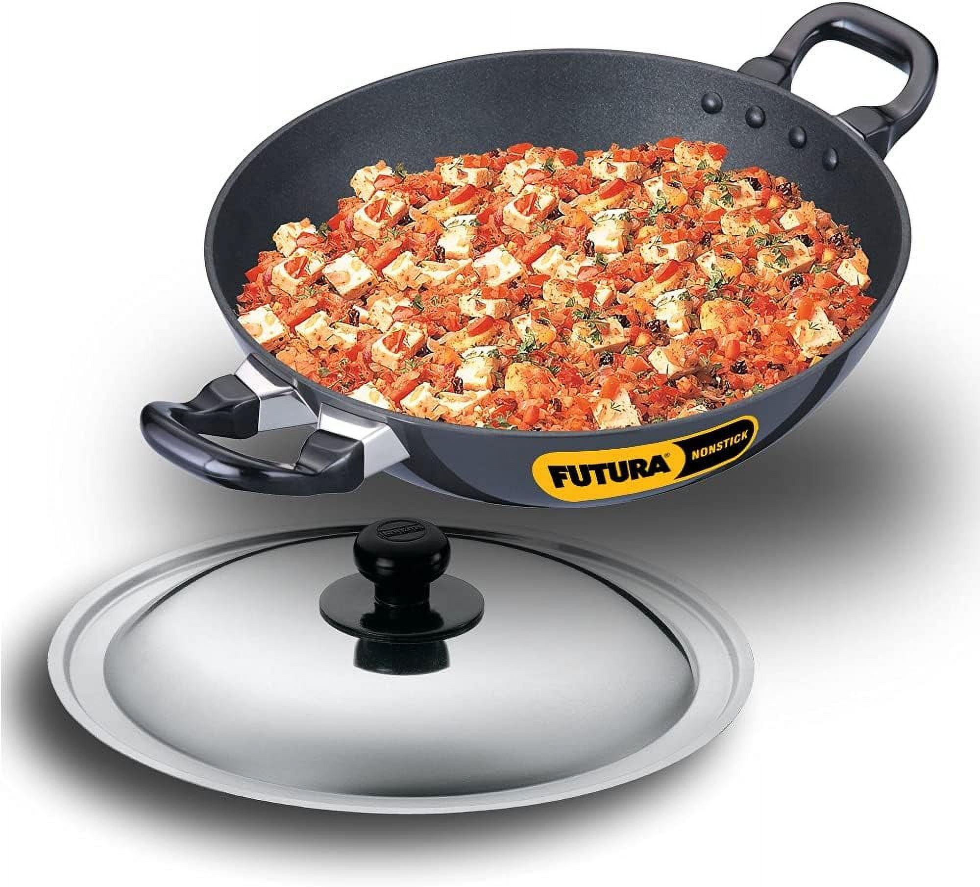 Hawkins Futura 2.5L Kadhai Fry Pan with Steel Lid: Anodized Aluminum, Gas Compatible, Hand Wash, 2-Piece Set