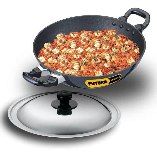 Hawkins Futura 2.5L Kadhai Fry Pan with Steel Lid: Anodized Aluminum, Gas Compatible, Hand Wash, 2-Piece Set