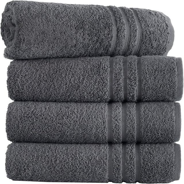 ECO TOWELS Premium Hotel & Spa Bath Towel Cotton, 27" x 54",Set of 4 (Grey)