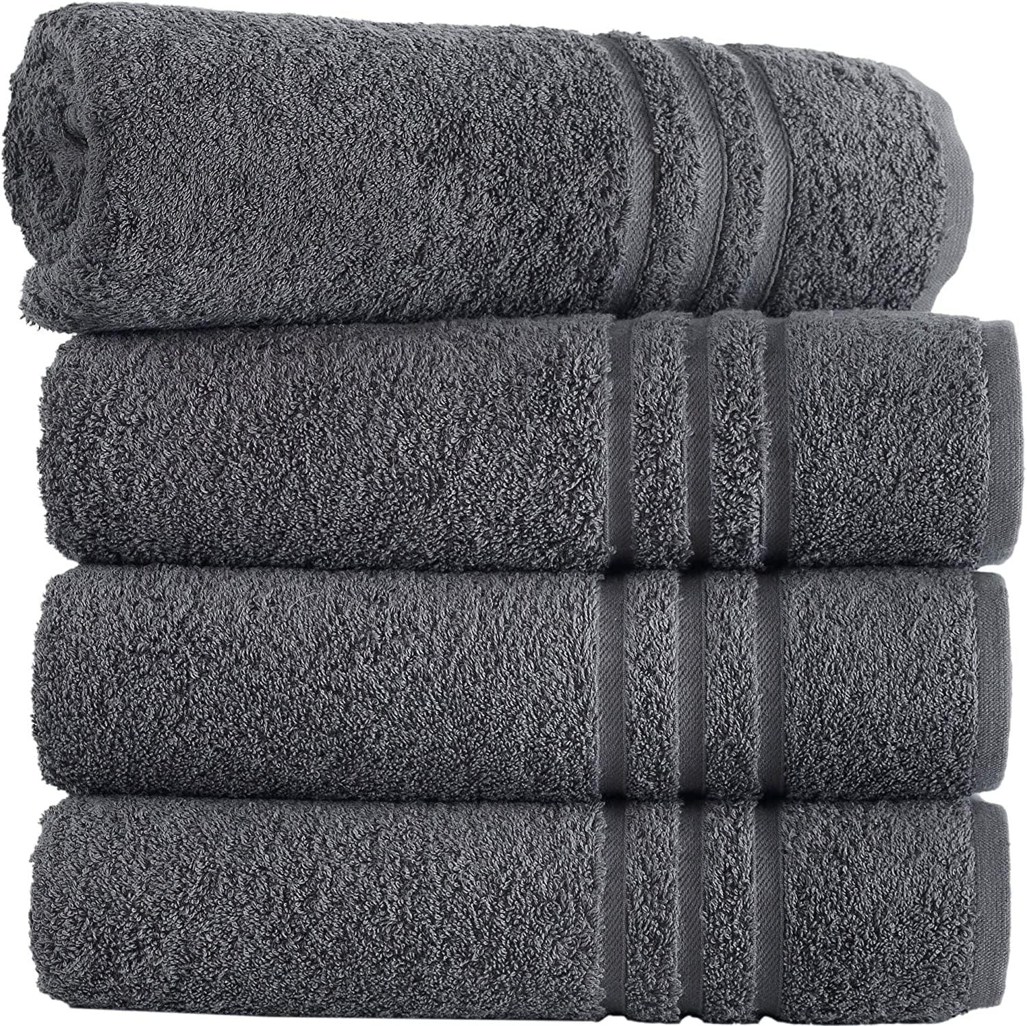 ECO TOWELS Premium Hotel & Spa Bath Towel Cotton, 27" x 54",Set of 4 (Grey)