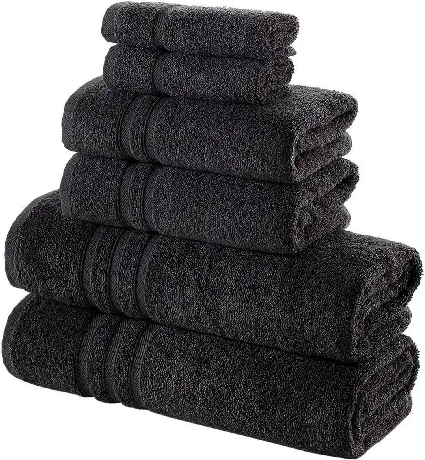 Hawmam Linen Bathroom Accessories Set - 6 Piece Black Bathroom Set: 2 Bath Towels, 2 Hand Towels, 2 Washcloths, 100% Turkish Cotton, Quickdry, High Absorbent, Dorm Room Essentials, Spa Quality 600 GSM