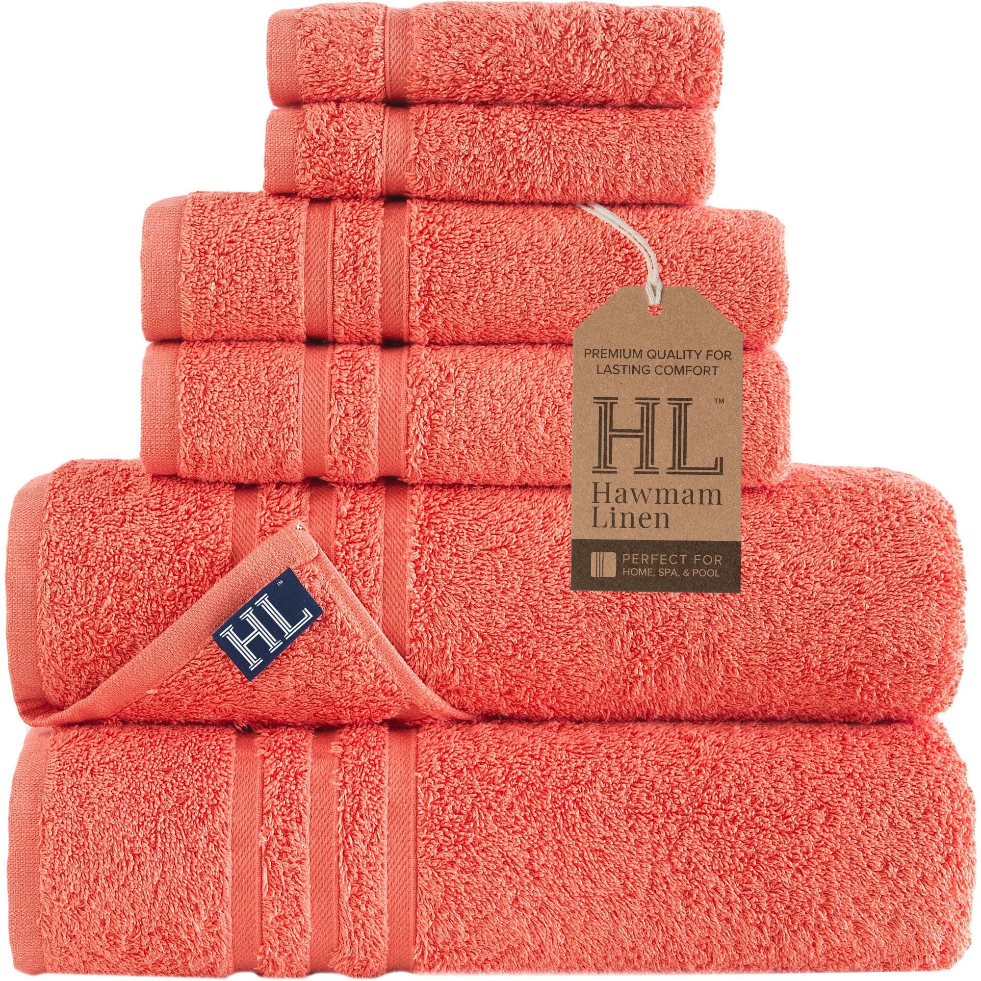Hawmam Linen Coral 6 Piece Bath Towels Set for Bathroom Original Turkish Cotton Soft, Absorbent 2 Bath Towels, 2 Hand Towels, 2 Washcloths