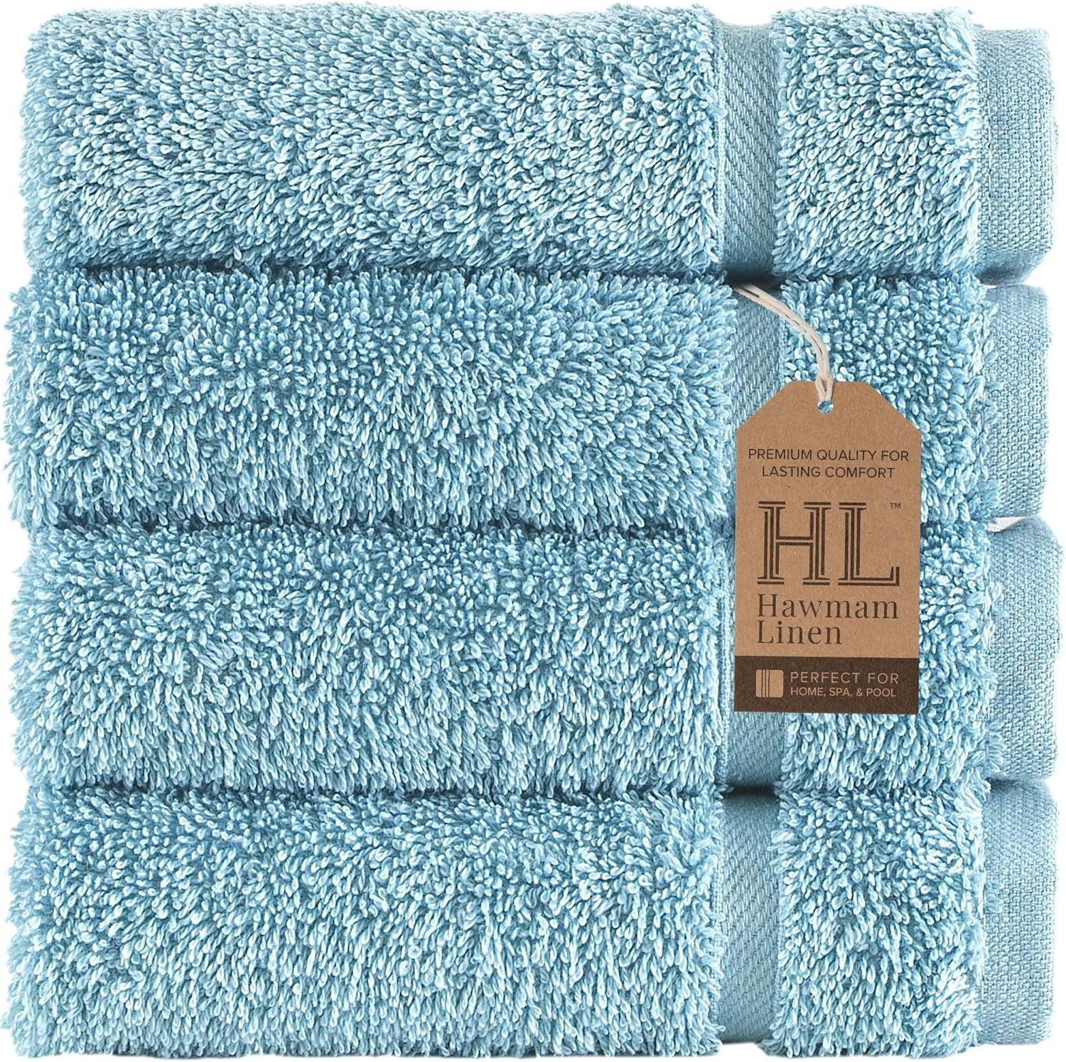 Hawmam Linen Washcloth Linen Set Original Turkish Cotton, Maximum Softness & Absorbency Face Towels for Kitchen & Cleaning (Light Blue)
