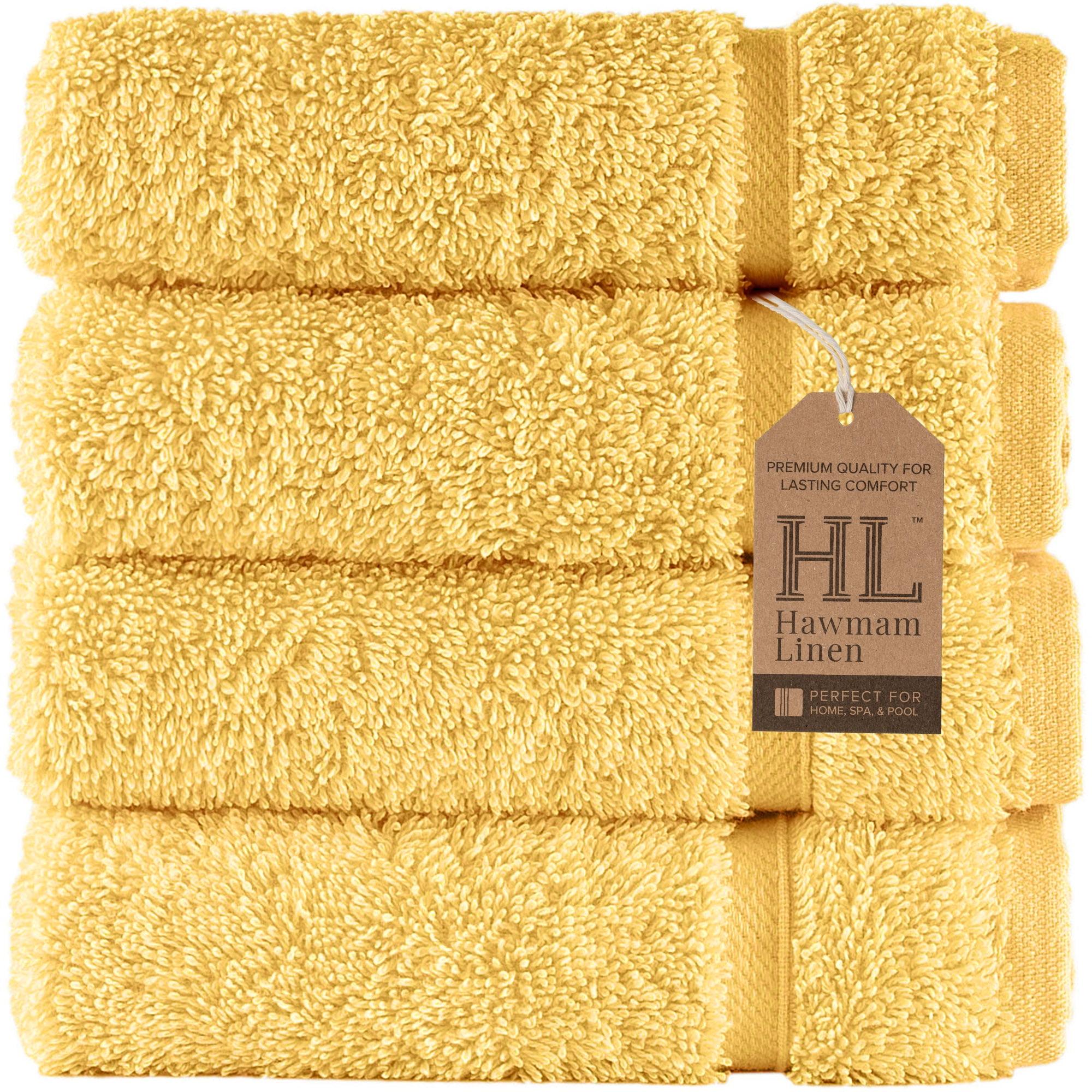 Hawmam Linen Yellow Face Washcloths, Set of 4, 13' x 13', Premium Luxury 100% Turkish Cotton, 600 GSM, Soft Hotel Quality Yellow Towels Bathroom Sets, Versatile For Kitchen, Hand, Cleaning