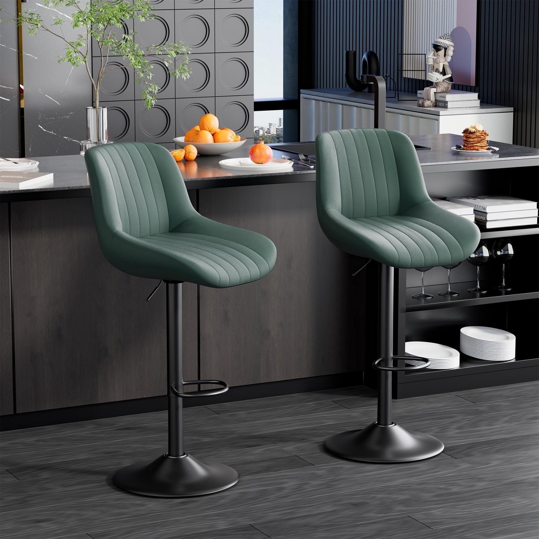 Hawsaiy Adjustable Bar Stools Set of 2, Swivel Counter Height Bar Chairs with Back, Modern Technical Fabric Barstools for Kitchen Island & Home, Green