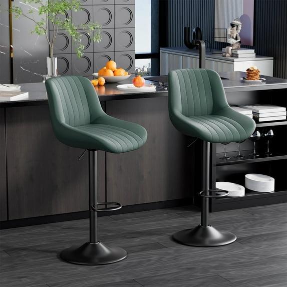 Hawsaiy Adjustable Bar Stools Set of 2, Swivel Counter Height Bar Chairs with Back, Modern Technical Fabric Barstools for Kitchen Island & Home, Green