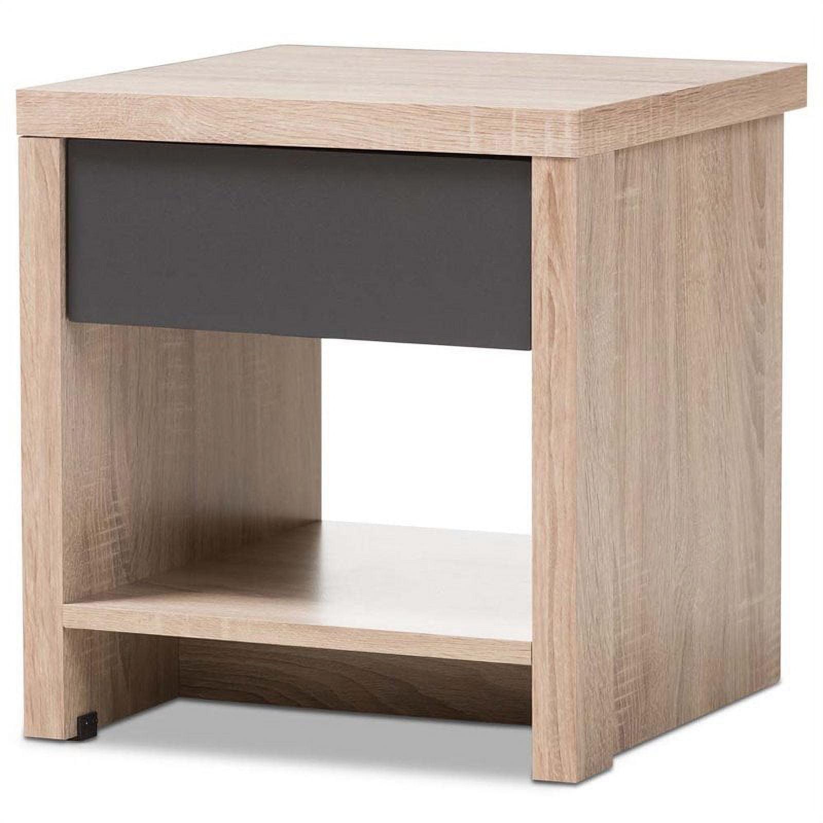 Contemporary Oak and Gray Two-Tone Wood Nightstand with Drawer