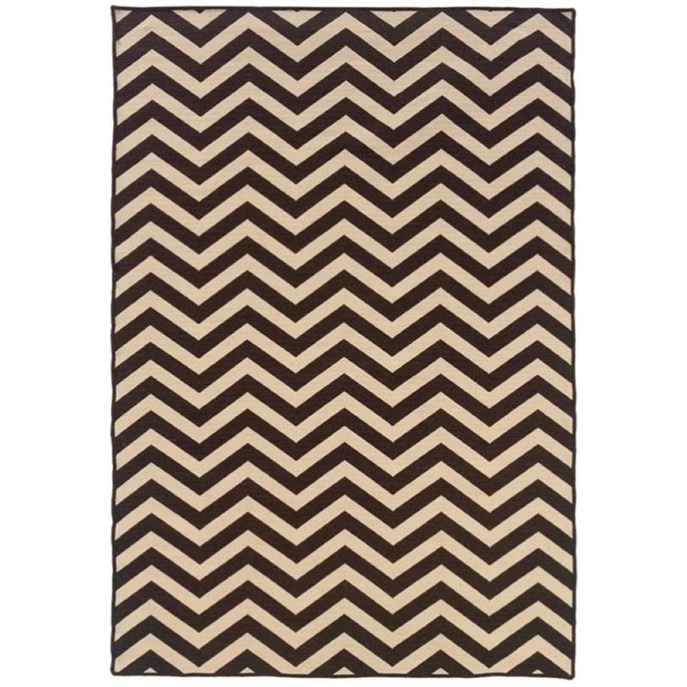 Hawthorne Collection 5' x 8' Hand Woven Chevron Wool Rug in Brown