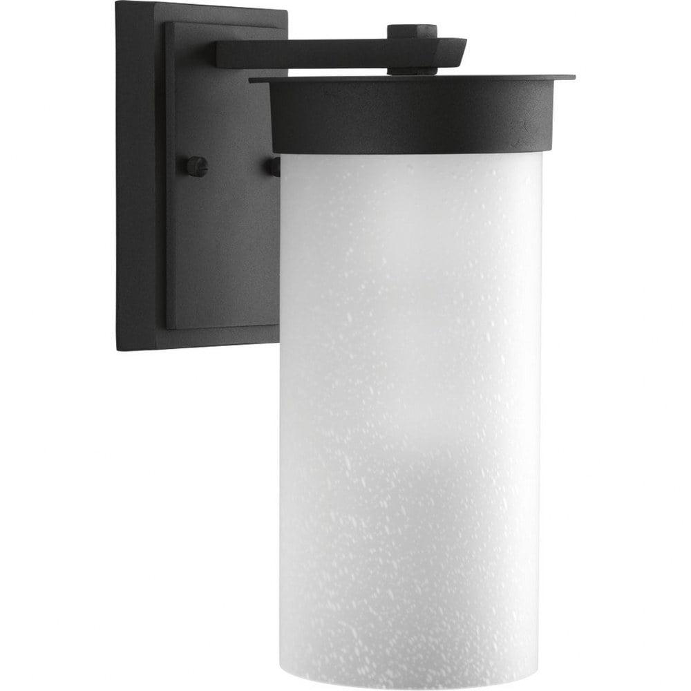 Progress Lighting Hawthorne 1-Light Outdoor Wall Lantern in Black Aluminum with Etched Seeded Glass