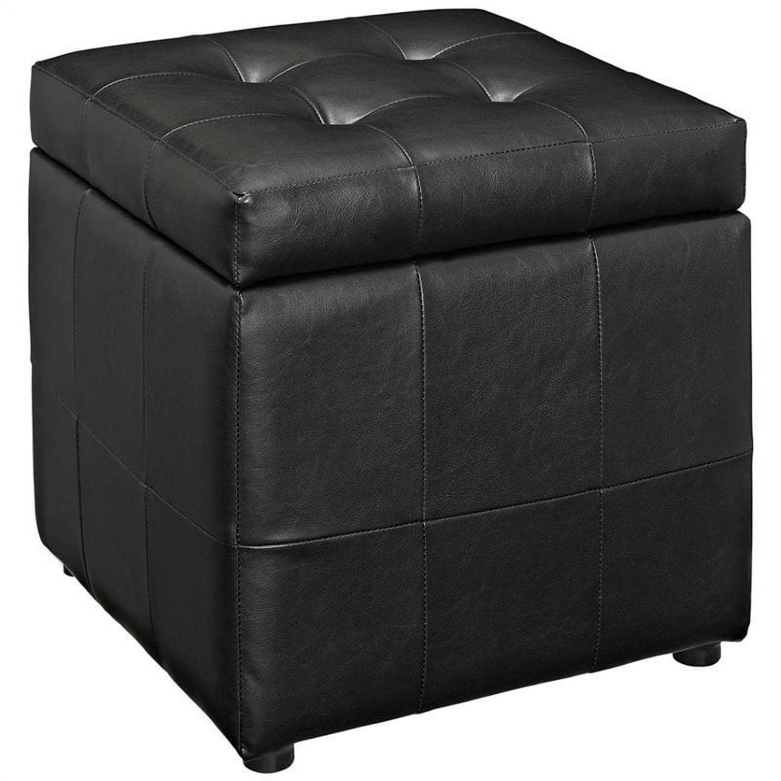 Hawthorne Collection Square Faux Leather Storage Ottoman in Black