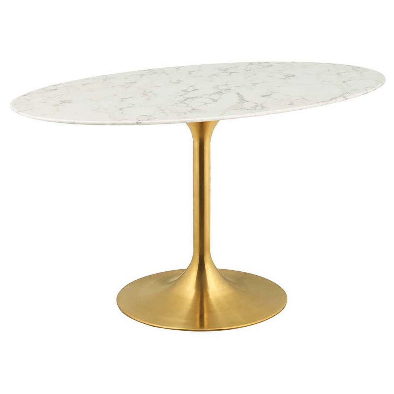 54" Oval White Faux Marble Dining Table with Gold Base