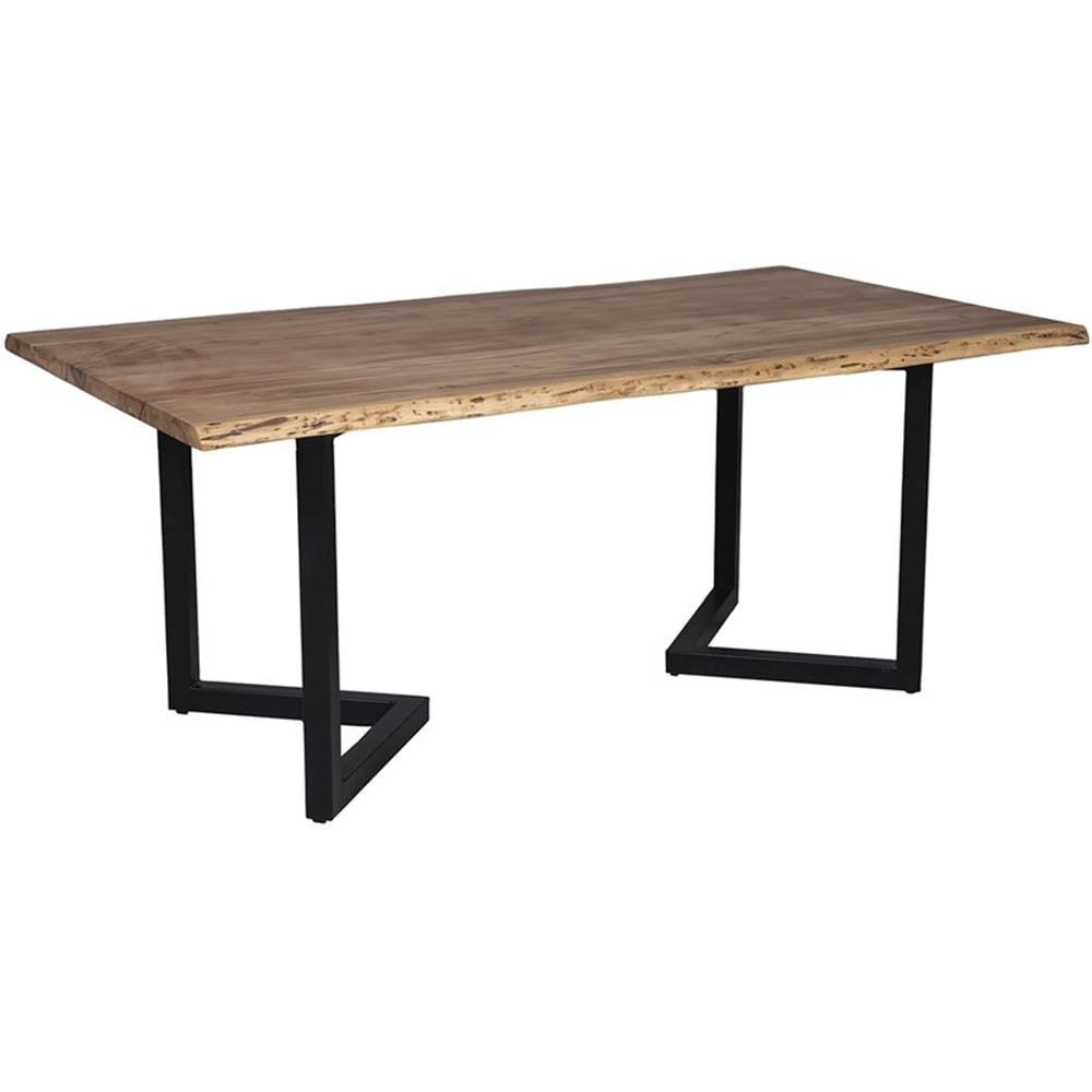 Helena Natural Acacia Wood Dining Table with Black Metal Base