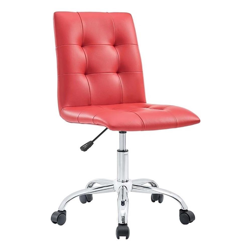 Red Faux Leather Armless Swivel Office Chair with Chrome Base