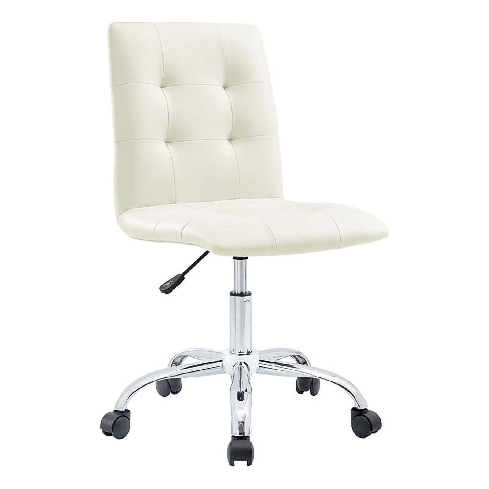 Polished White Faux Leather Adjustable Armless Office Chair