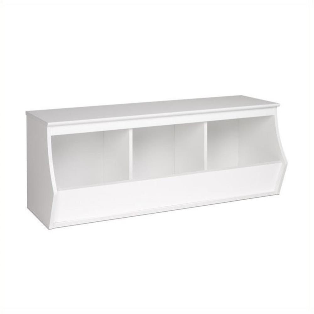 White Stackable 3-Bin Storage Cubby Organizer