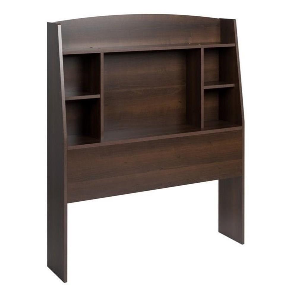 Espresso Twin Wood Bookcase Headboard with Storage