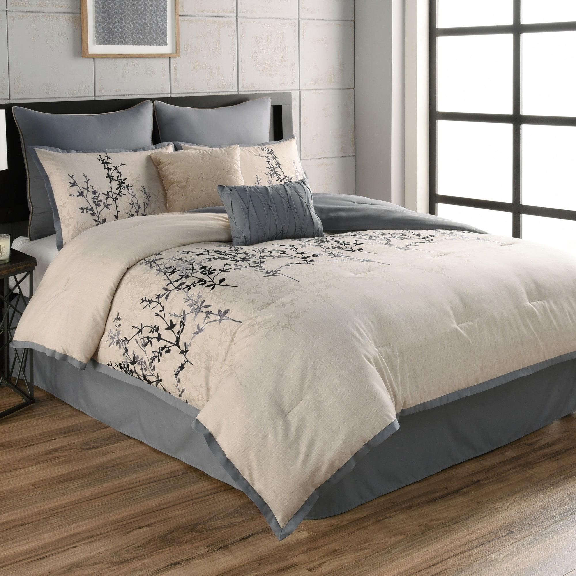 Hayden Blue and Taupe 8-Piece King Microfiber Comforter Set