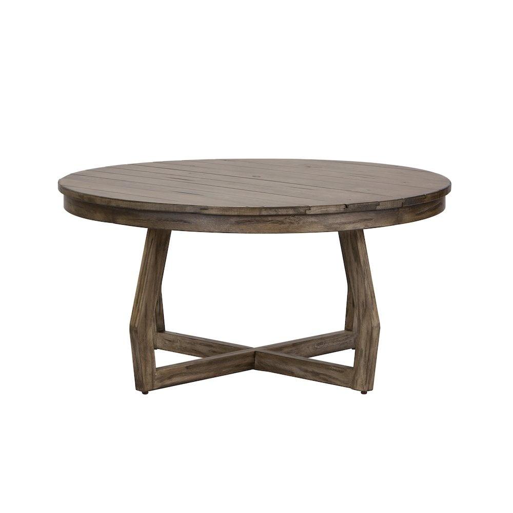 Hayden Gray Round Reclaimed Wood Coffee Table with Angled Base