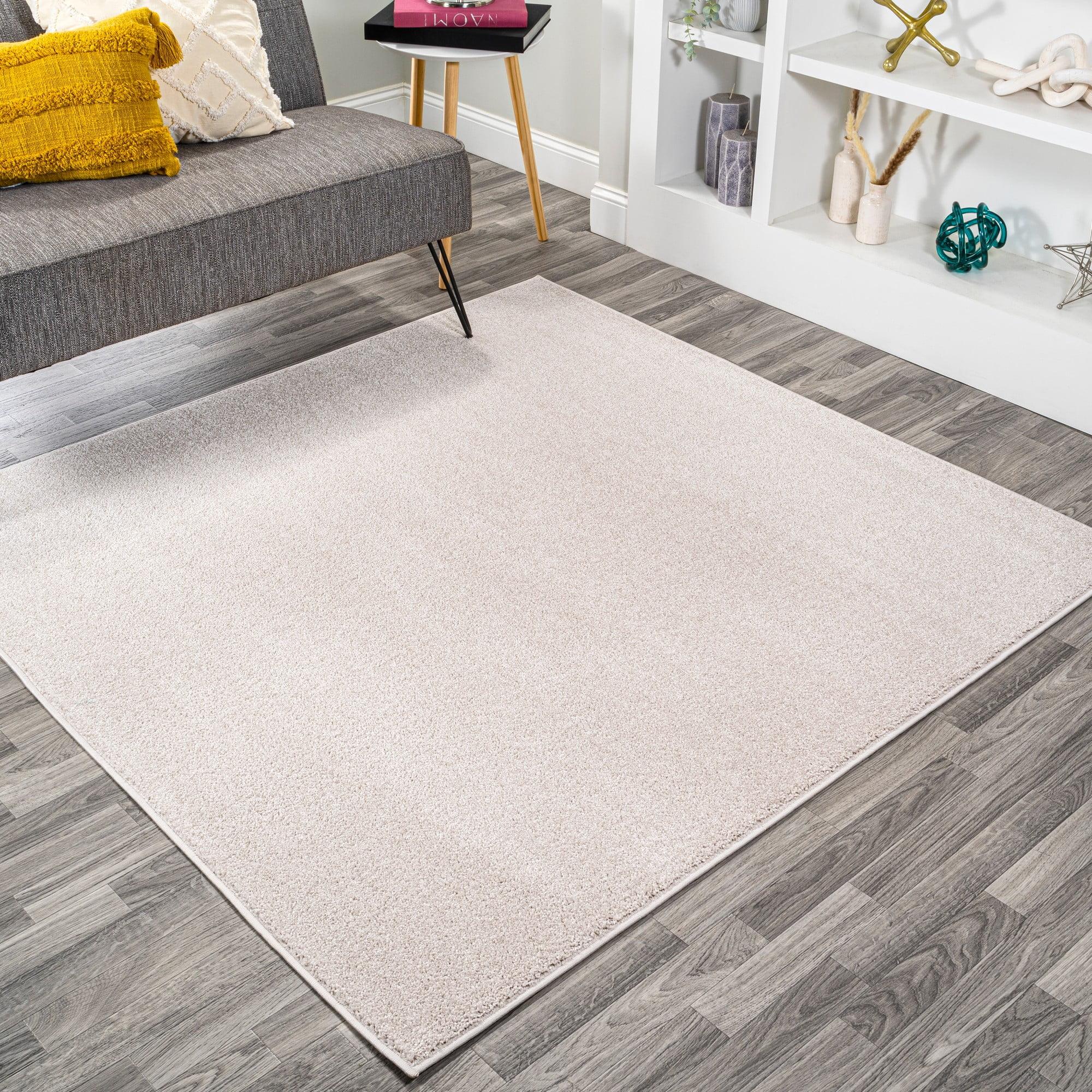 Ivory Soft Synthetic 5' Square Easy-Care Area Rug