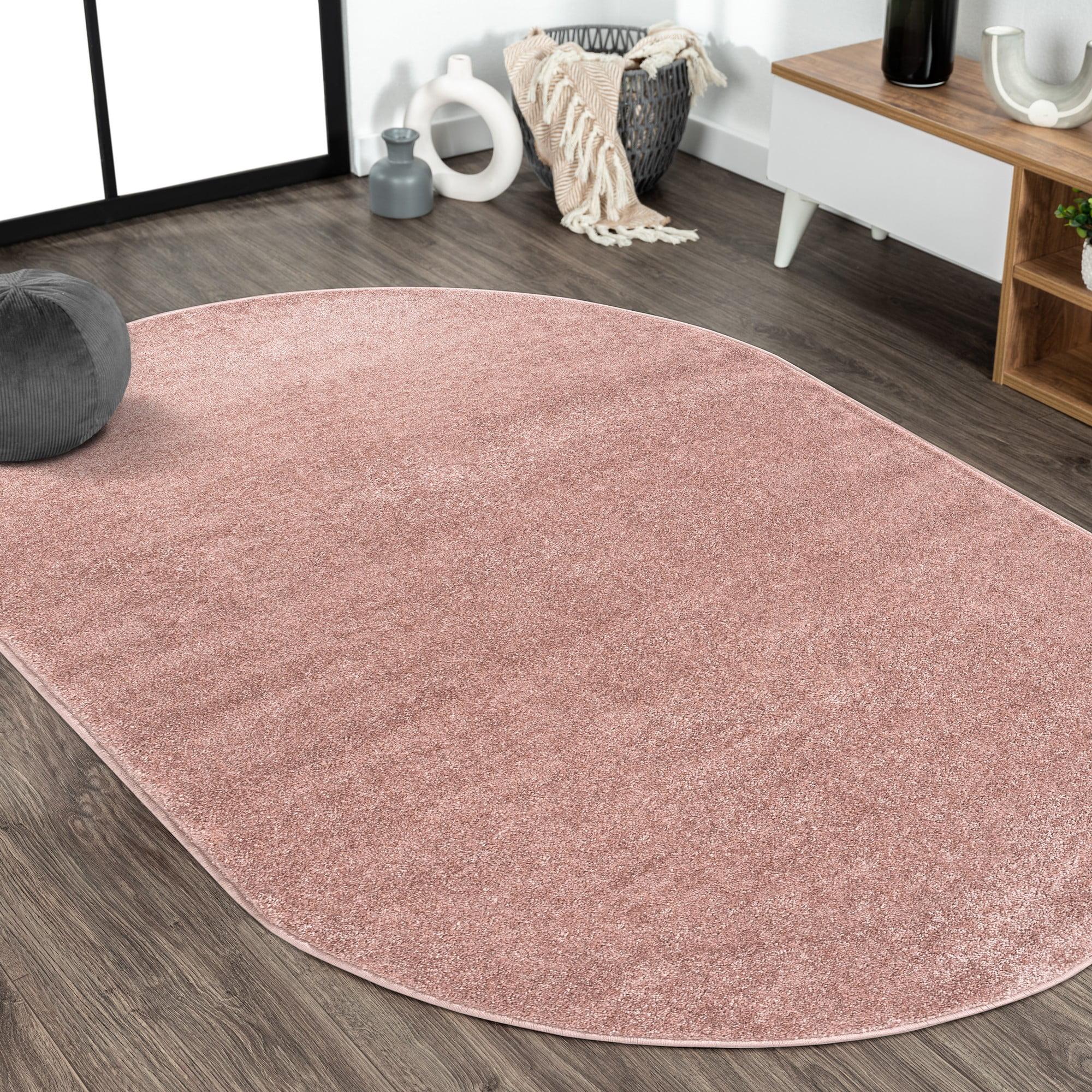 Coastal Pink Oval Low-Pile Easy-Care Synthetic Area Rug, 3' x 5'