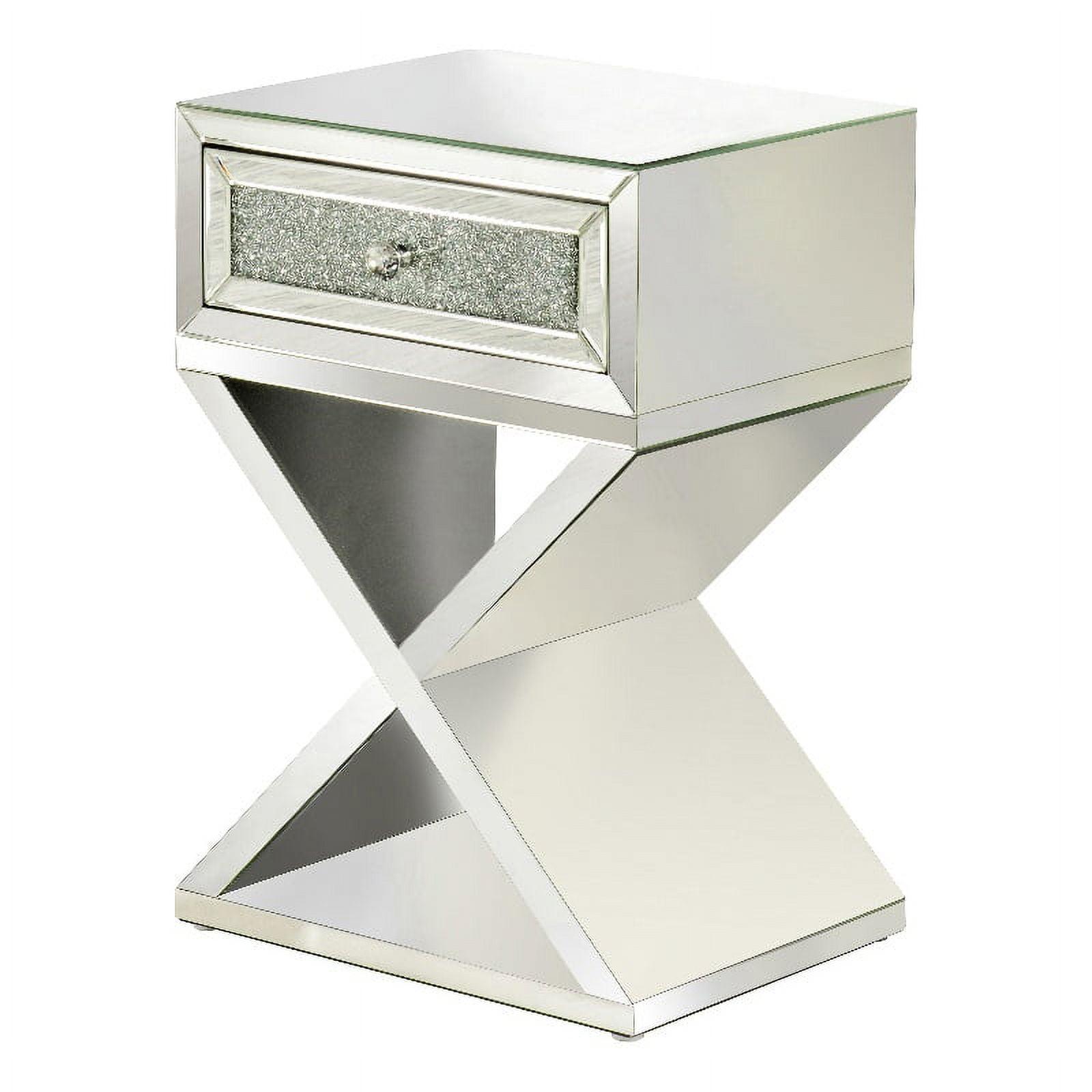 Silver Mirrored Rectangular Accent Table with Storage Drawer