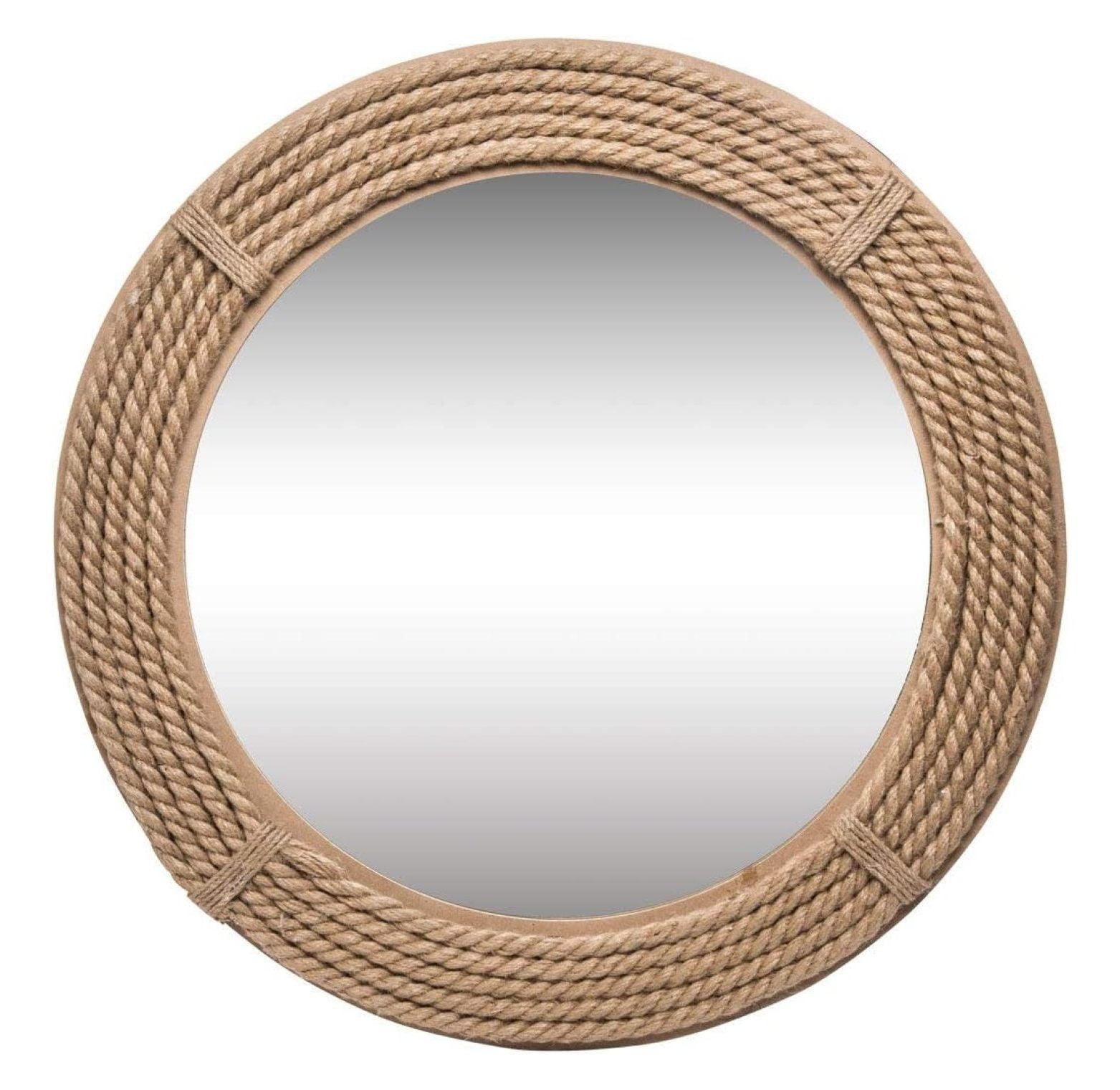 Foreside Home & Garden 23.75 inch Diameter Round Wrapped Rope Wall Mirror, Brown