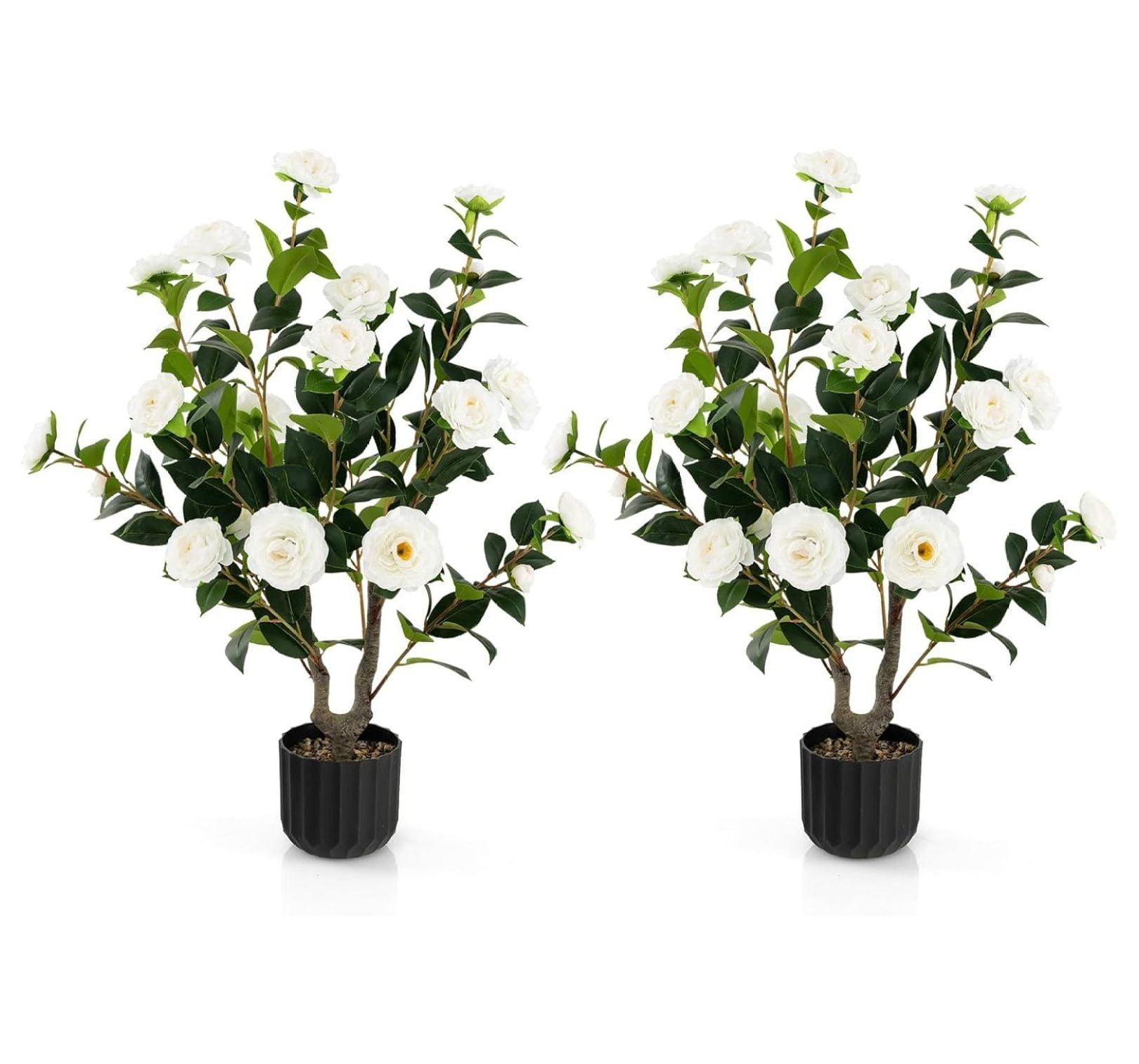 Primrue Primrue 38'' Artificial Camellia Tree Faux Floral Plant Fake Tree For Decoration White