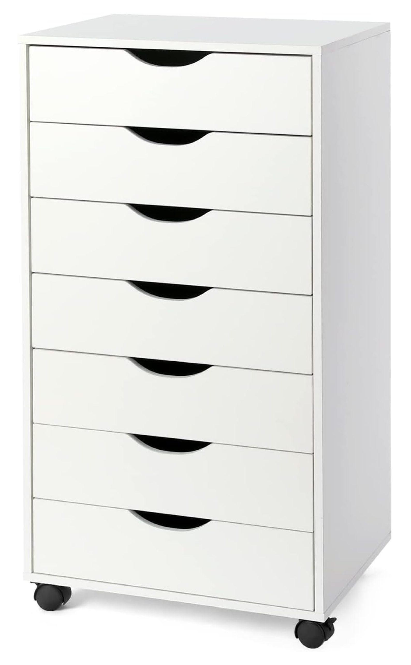 HeSLehs 7-Drawer Organizer, Tall Chest of Drawers with Caster Wheels, Alex Drawers File for Home Office, White