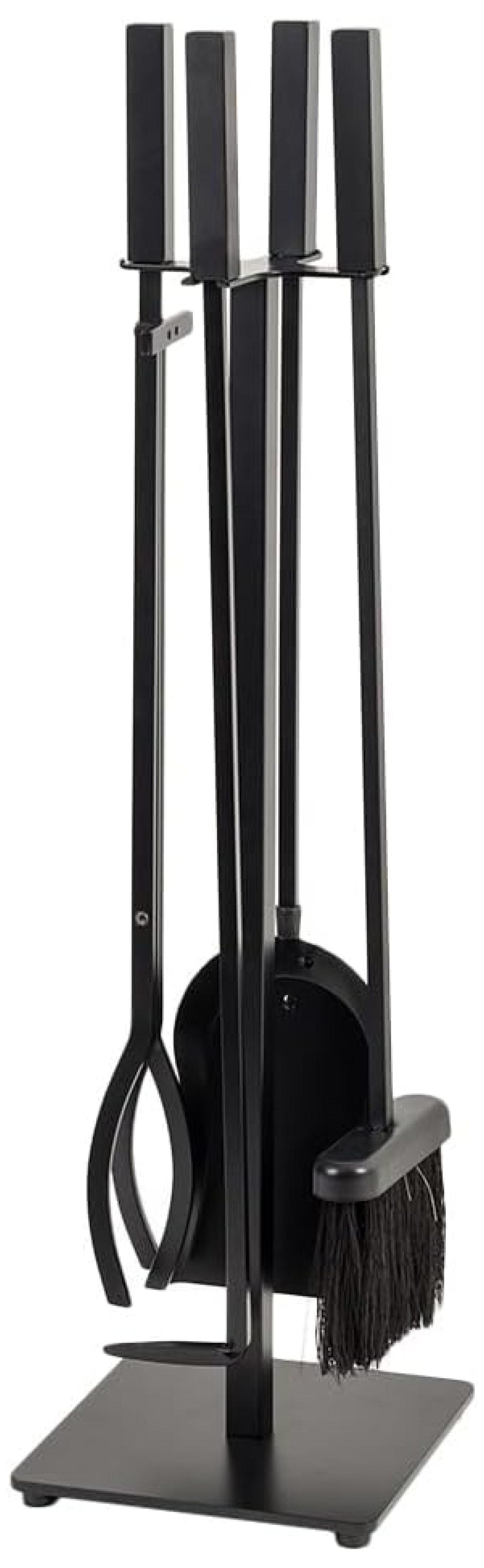 Modern Black Steel 5-Piece Fireplace Tool Set with Stand