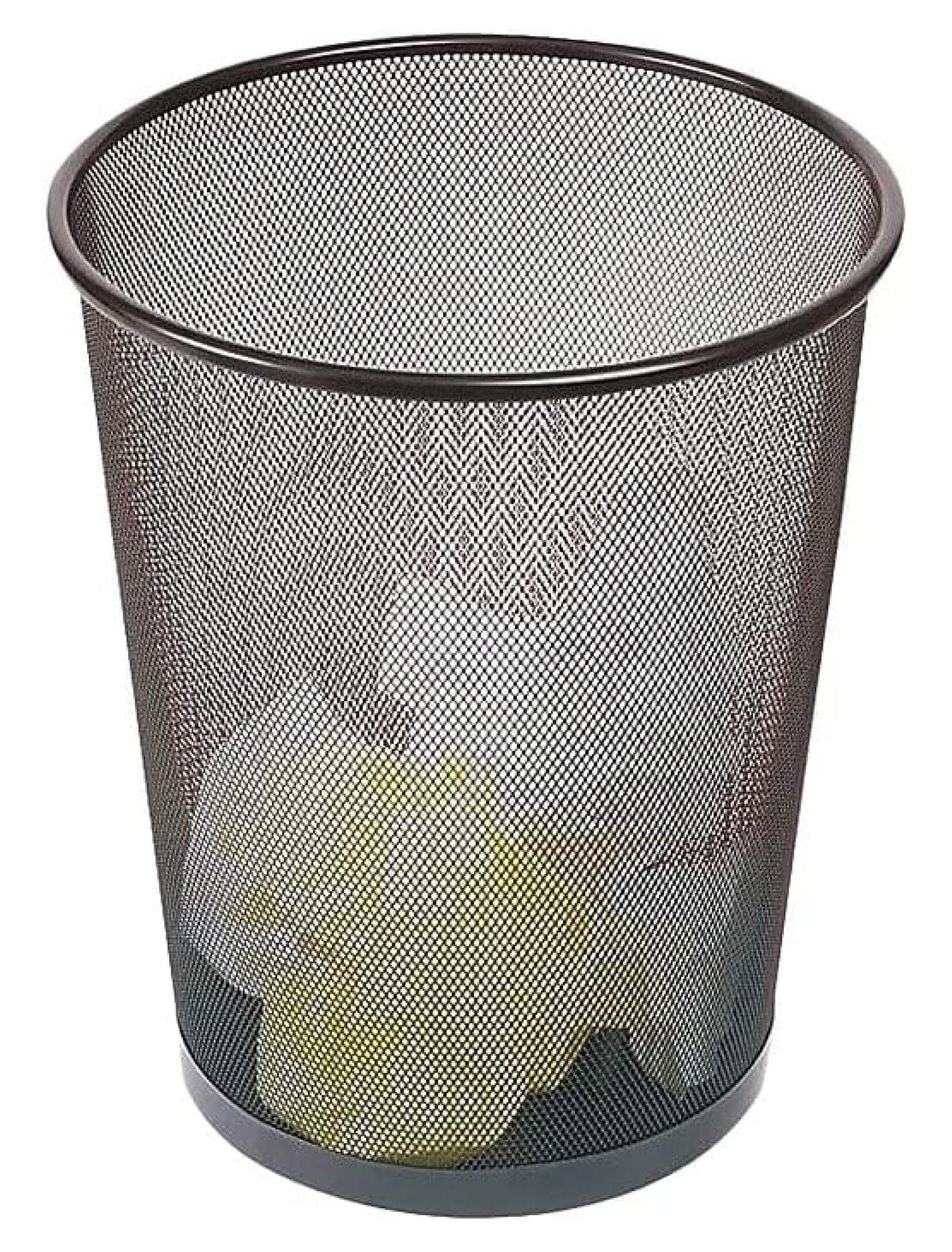 Black Round Steel Mesh Office Waste Basket, 5 Gallon