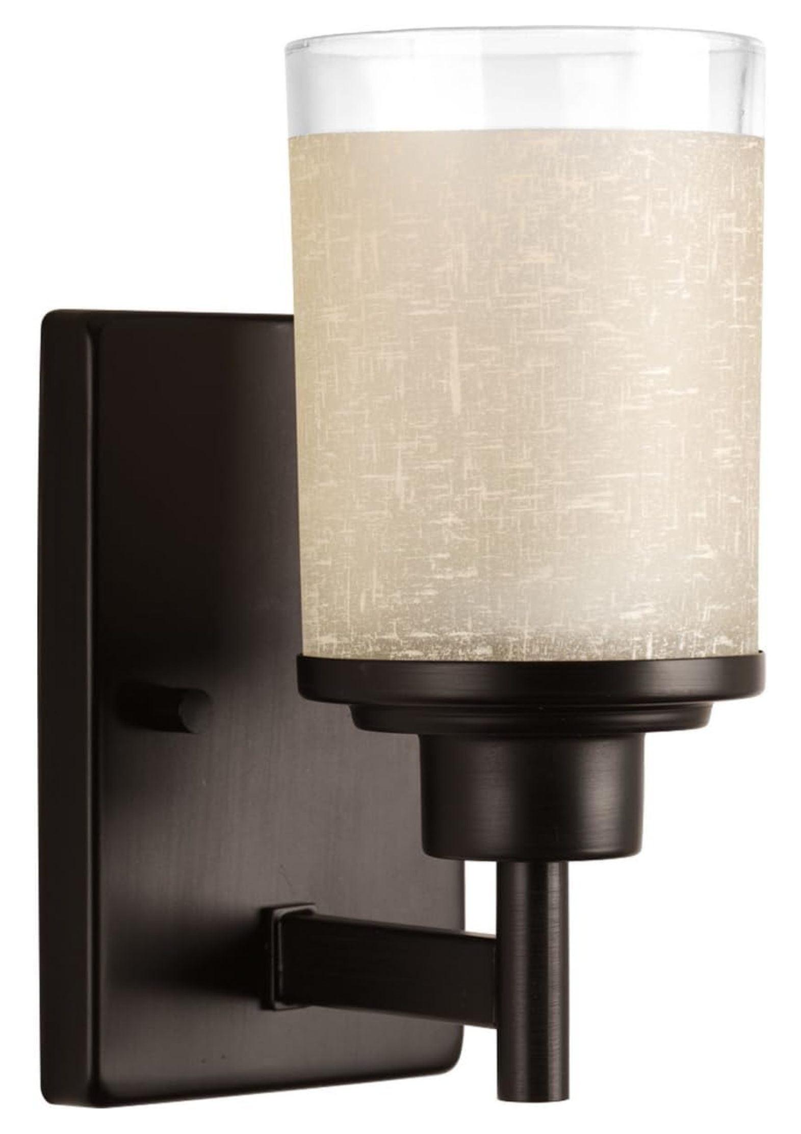 Progress Lighting Alexa 1-Light Wall Sconce, Antique Bronze, White Linen Shade