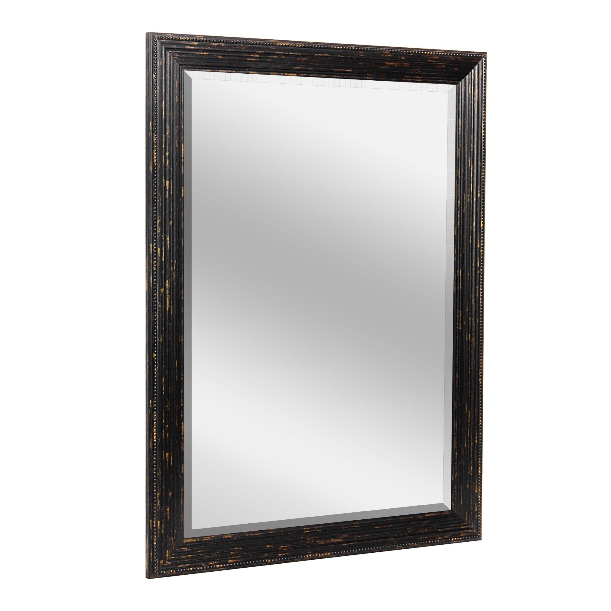 Gold Beaded Black Wash Rectangular Vanity Mirror