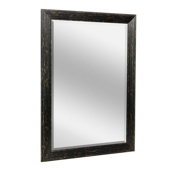 Head West 27.5 x 33.5 Beaded Frame Mirror with Beveled Edge - Black Wash