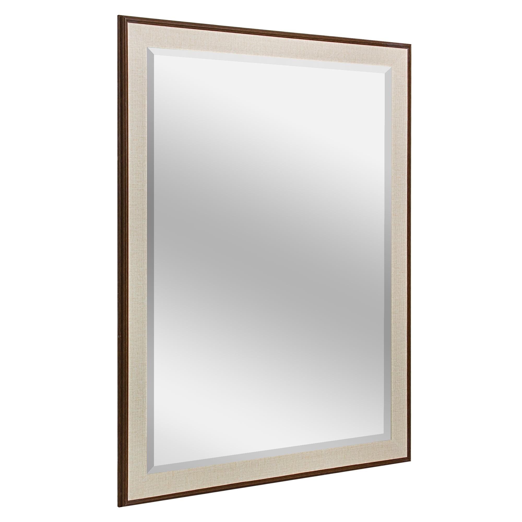 Elegant Two-Toned Brown and Cream Beveled Bathroom Vanity Mirror 35.5" x 45.5"