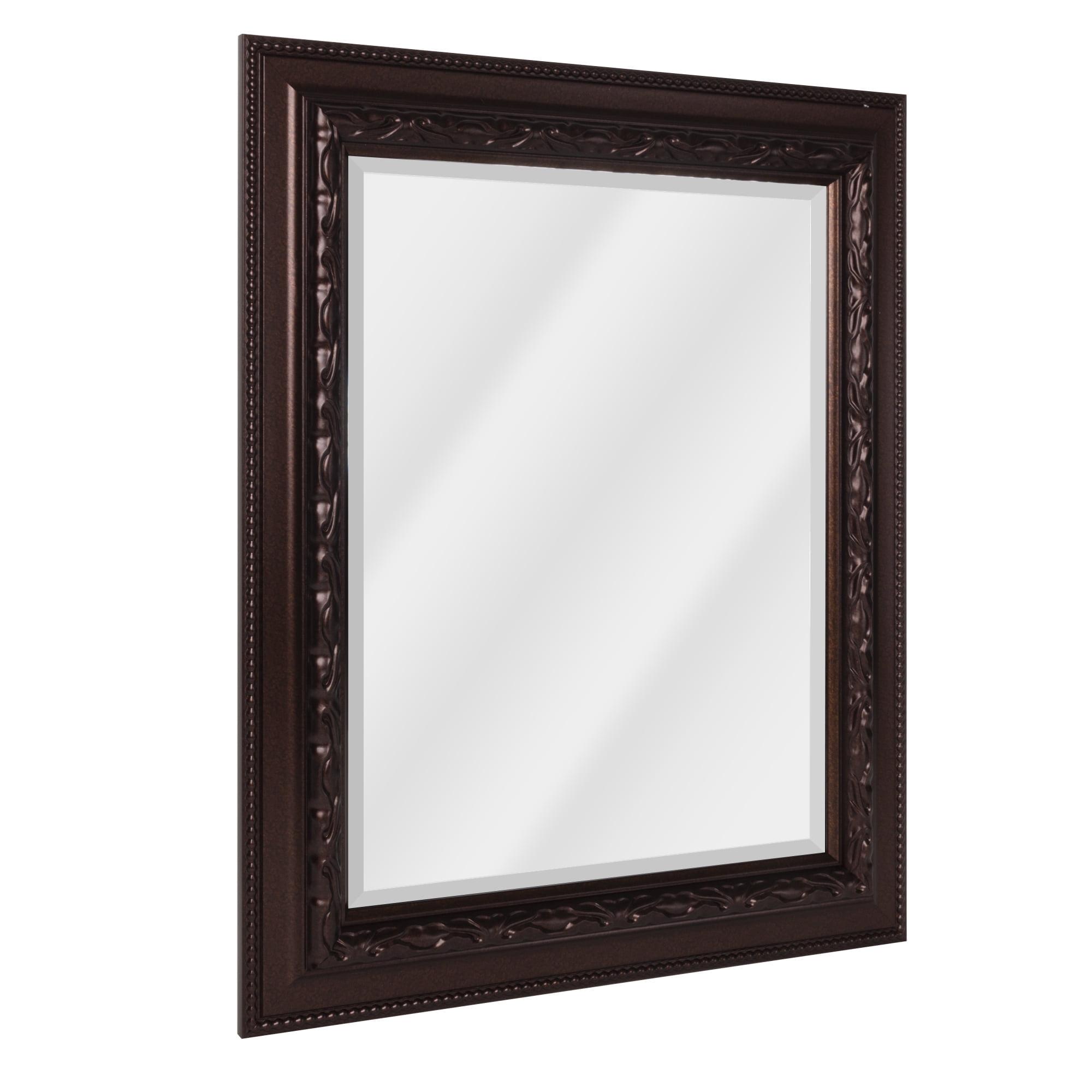 Bronze Rectangular Beveled Wall Mirror with Embossed Frame