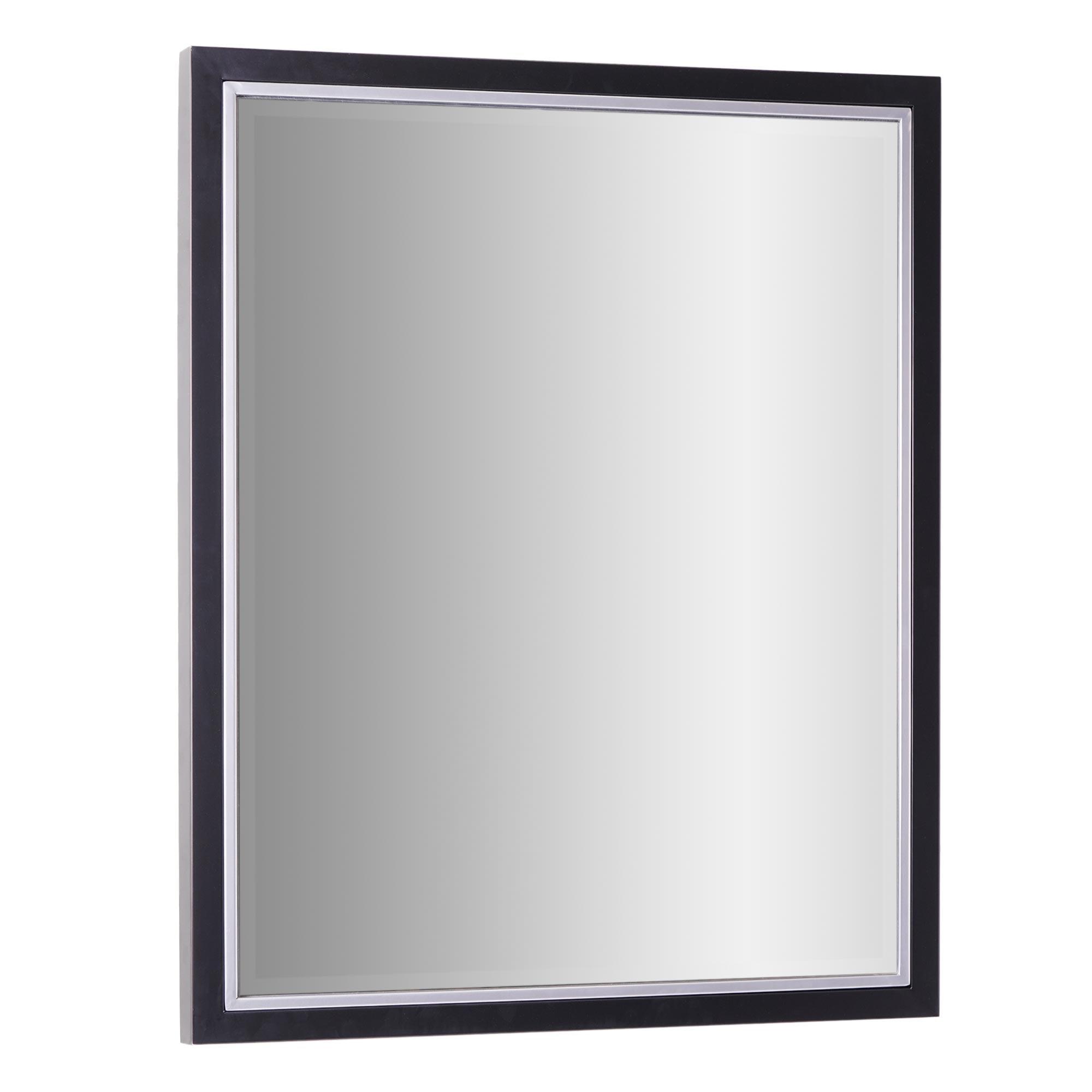 Elegant 24x30 Rectangular Wood and Silver Beveled Wall Mirror