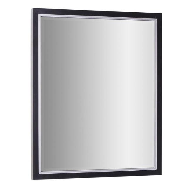 Head West Beveled Edge Rectangle Wall Mirror with Brushed Chrome and Black Metal Frame for Home Interior Accent 24" x 30"