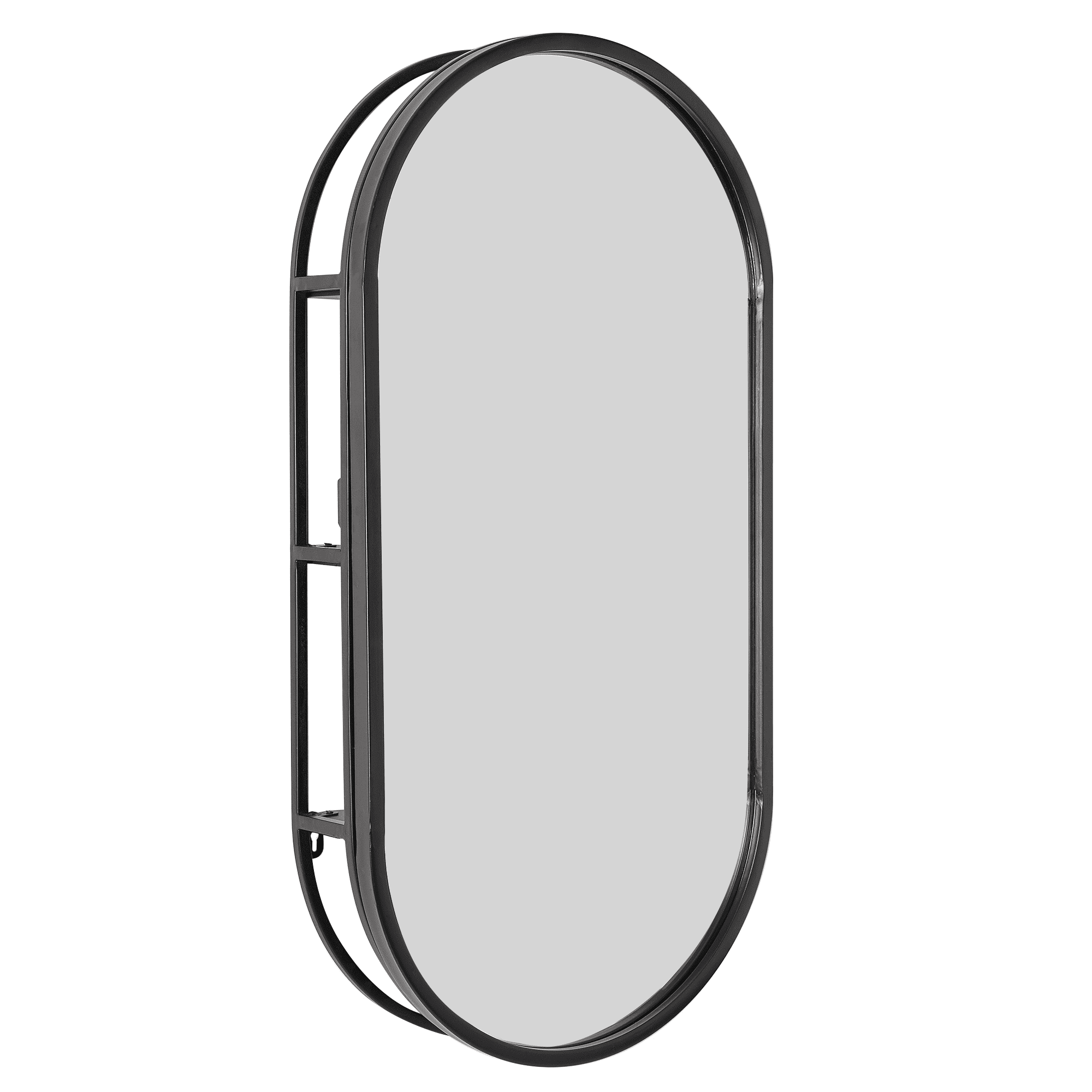 Black Metal Oval Vanity Mirror with Storage Shelves - 15" x 30"